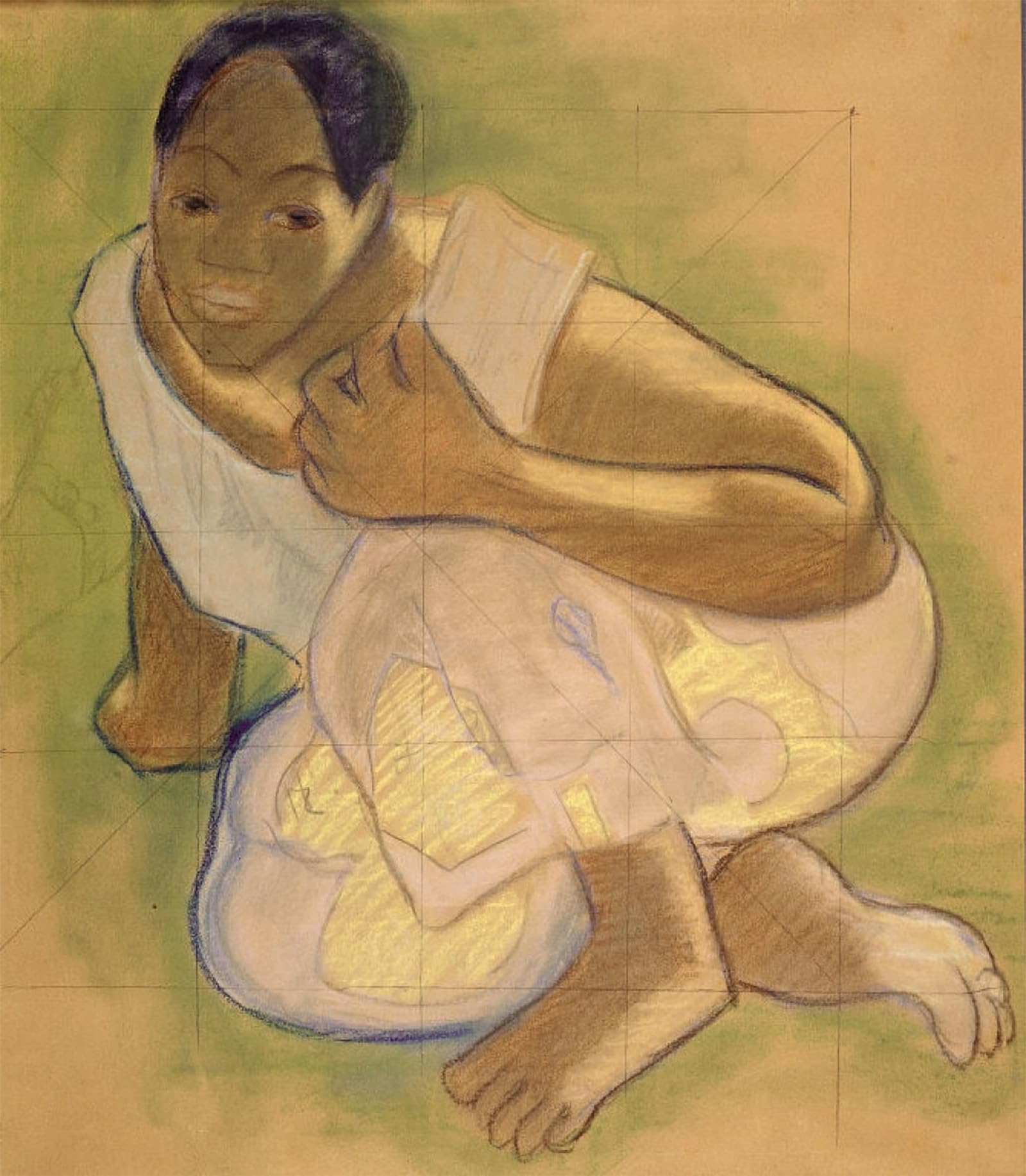 ARTXLXXBN Famous Painting Canvas Artwork Graffiti Print Crouching Girl From Tahiti by Paul Gauguin Portrait Canvas Image for Home Decor 60x90cm