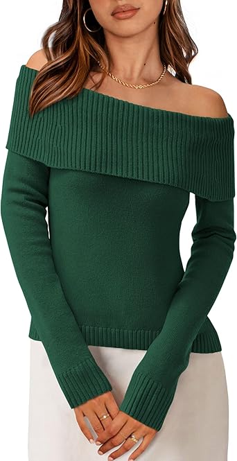 PRETTYGARDEN Off The Shoulder Sweater for Women 2025 Fall Fashion Cute Long Sleeve Tops Winter Ribbed Pullover Knit Outfits