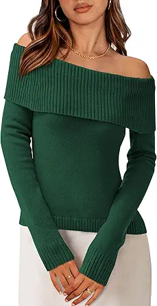 PRETTYGARDEN Off The Shoulder Sweater for Women 2025 Fall Fashion Cute Long Sleeve Tops Winter Ribbed Pullover Knit Outfits
