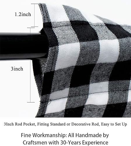 Miniatura 3 de ShinyBeauty Cortinas a cuadros de búfalo negro, 2 paneles de 84 pulgadas de largo, cortinas a cuadros de granja, cortinas de algodón con borlas y