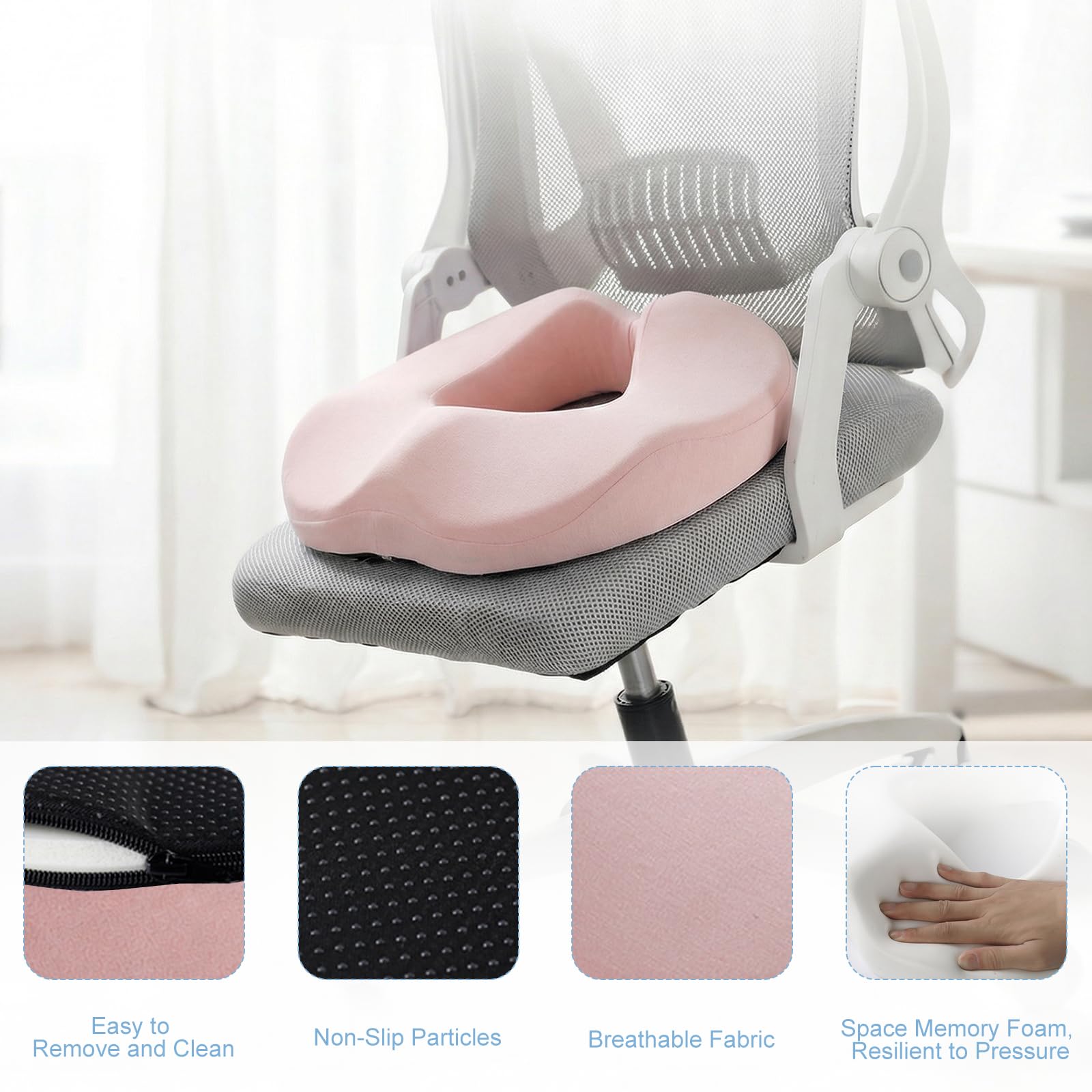 Cuscino ergonomico a ciambella in memory foam per dolore al coccige, emorroidi e sciatica, cuscino ortopedico ad anello per sedia da ufficio, sedia a rotelle, recupero post-partum e guida a lunga