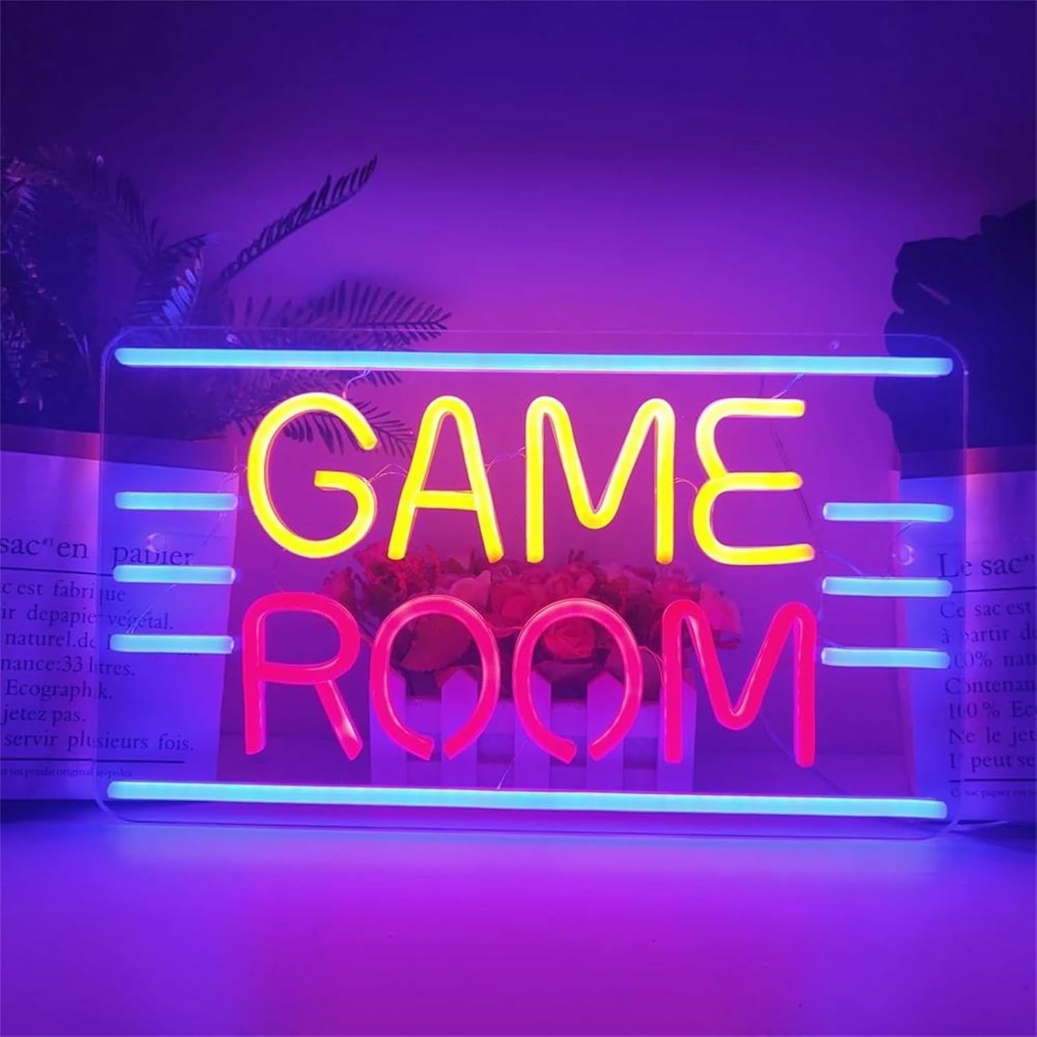 Game Room 壁装飾用LEDネオンサイン、プラグ電源、11キー調光、インターネットカフェ、ゲームルーム、ゲーマー向けゲームルー