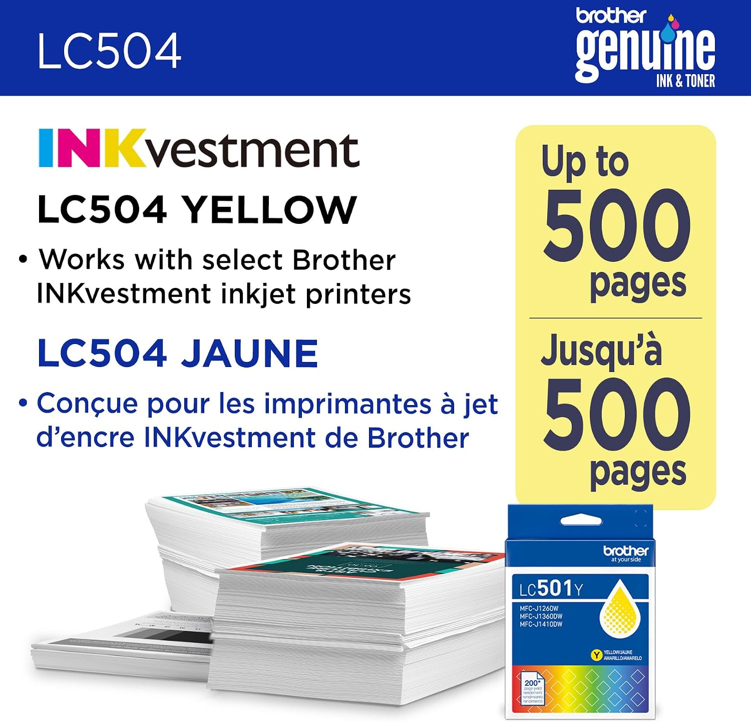 Brother Genuine LC504Y Standard Yield Yellow Ink Cartridge (for use INKvestment 1355, 1365, and 1367 Printers) image 2