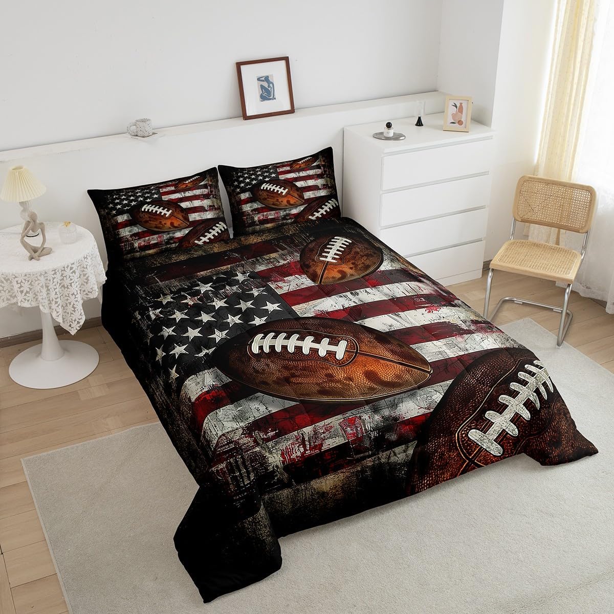 Feelyou Football Comforter Set Queen Size Kids American Flag Comforter for Boys Girls Teens Rugby Gaming Sports Bedding Set Sports Theme Quilt Set - Image 4