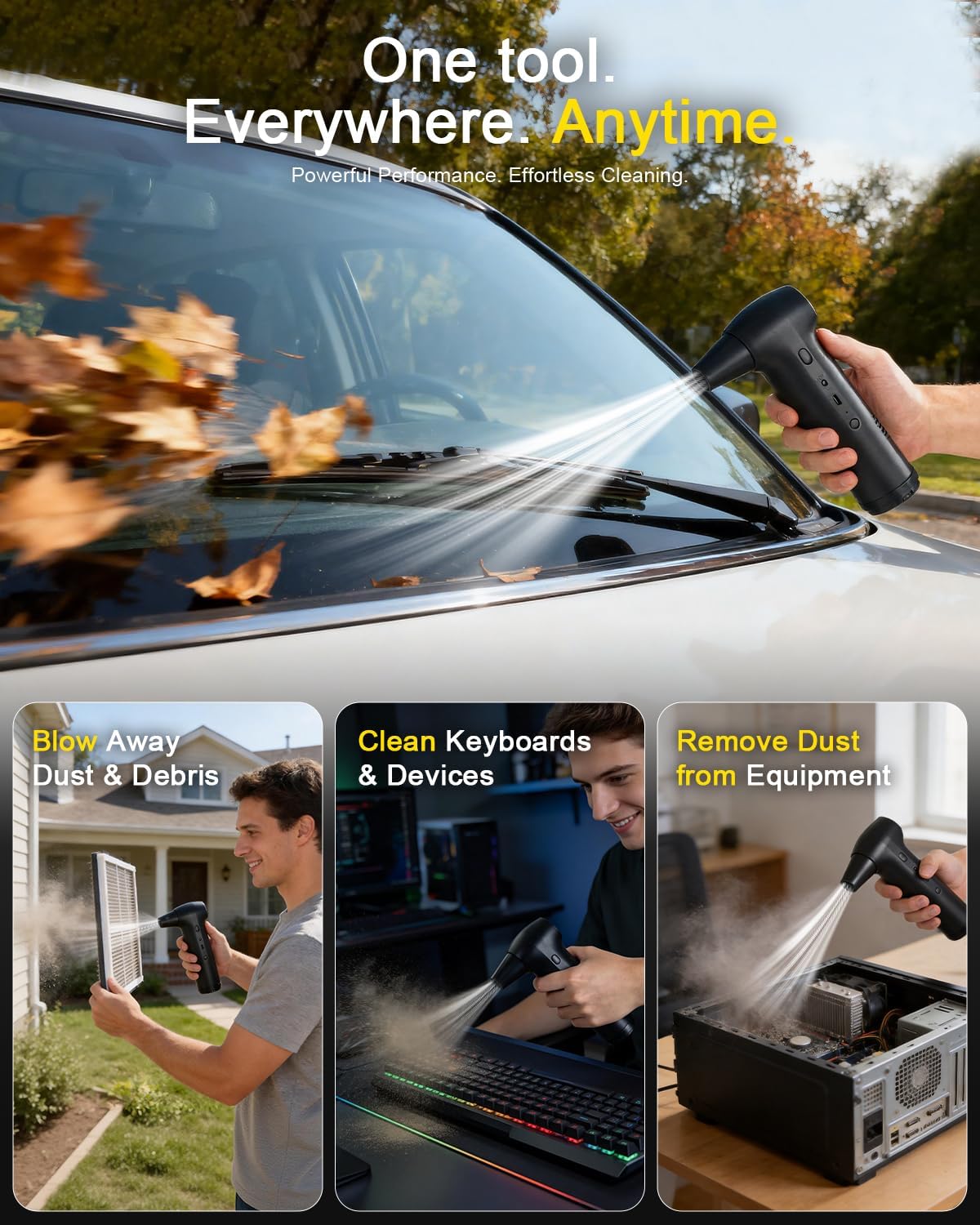 2-in-1 Compressed Air Duster–130000 RPM Powerful Electric Blower & Vacuum with 16KPA Suction, 3-Speed Adjustable Mini Blower, Fast Charging Type-C, Handheld Car Vacuum Cleaner for Computer Keyboard