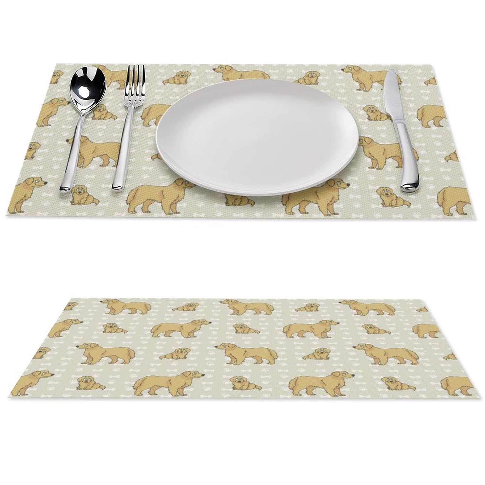 Golden Retriever Dogs Pattern Placemats Set of 1 PCS Washable Table Runner 18" X 12" Place Mats for Kitchen Party Dining Decoration