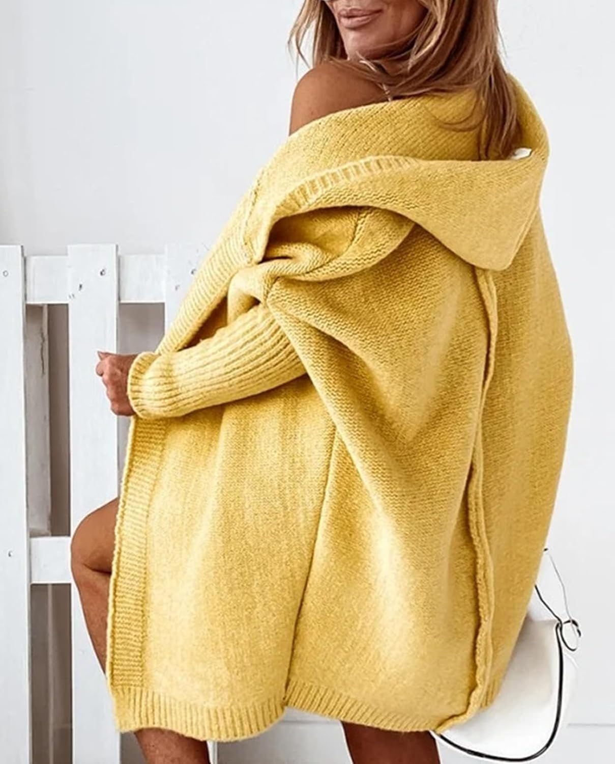 Knitted Hooded Sweater for Womens Casual Open Front Cardigan Winter Sweater Batwing Sleeve Long Sweater Coats - Image 5