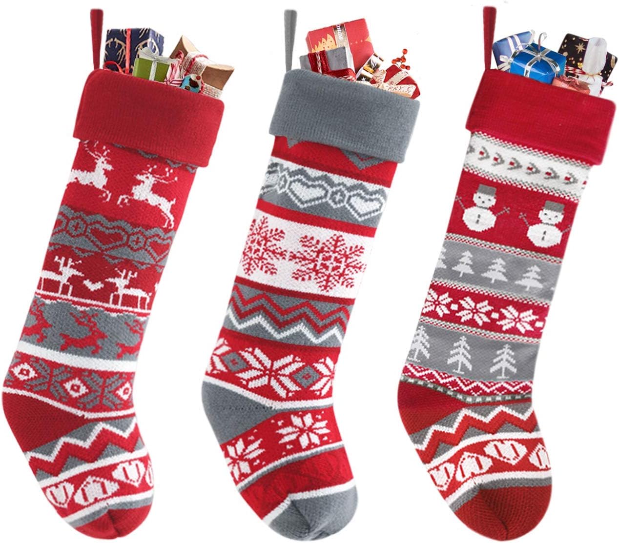 Christmas Stockings 3 PC Set 24" Big Xmas Stockings Decoration Knitted Christmas Hanging Stockings Holiday Decorations Gifts Party Accessory