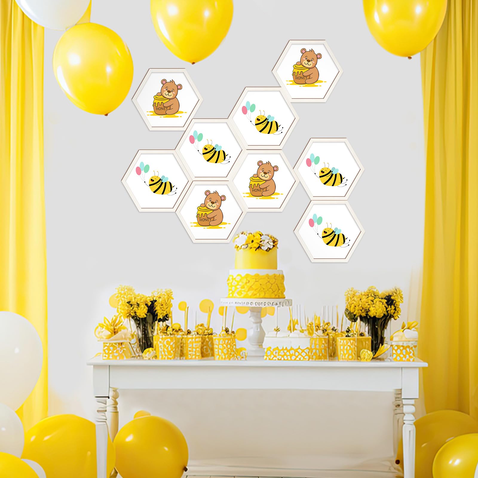 Gerrii 36 decorazioni a nido d'ape in legno grezzo, esagonali, da parete, adesivi decorativi da parete, a nido d'ape, per baby shower, fai da te, feste di compleanno (20 cm)
