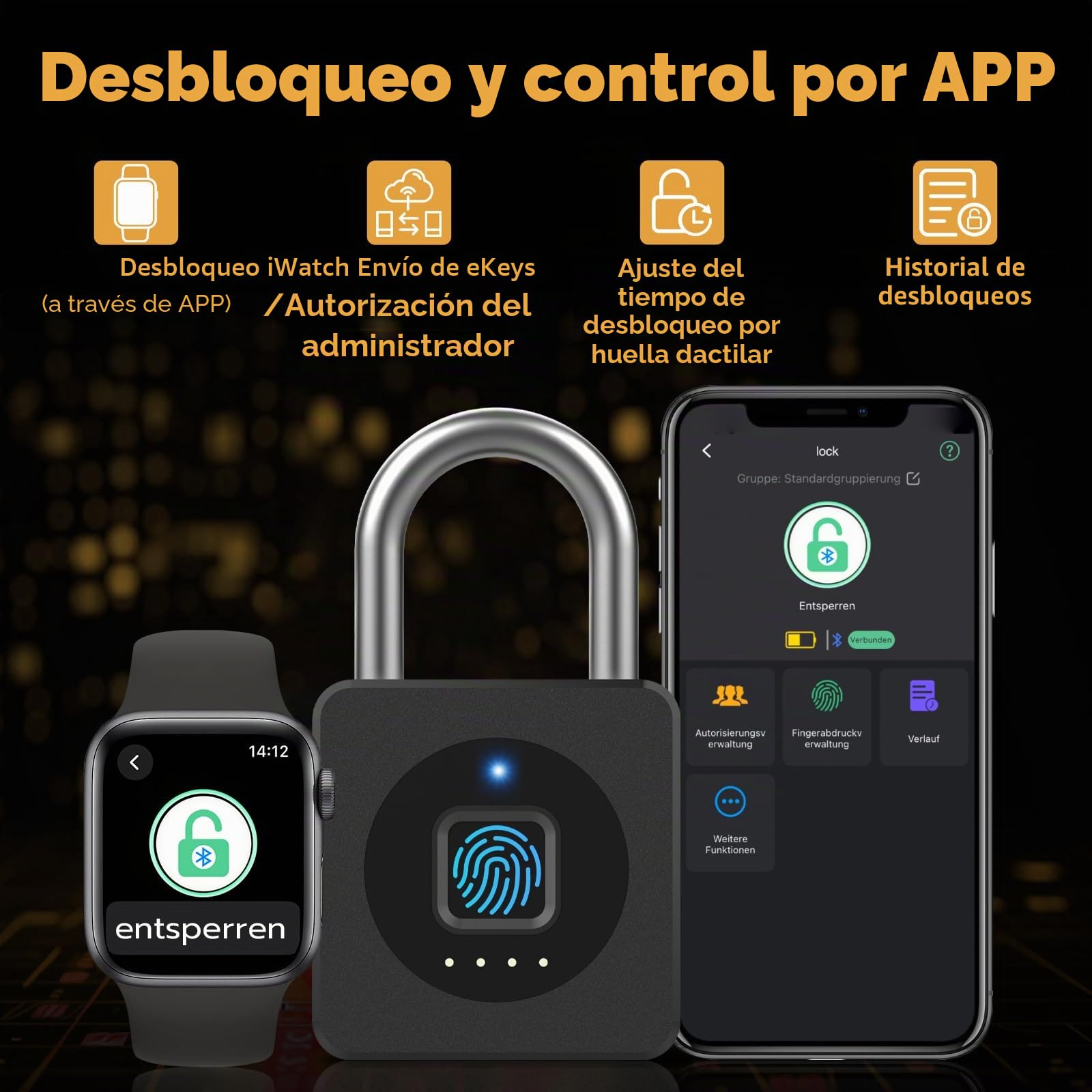 Anweller Candado de huellas dactilares, cerradura de huella digital, cerradura de taquilla, cerradura con huella digital y aplicación, candado resistente a la intemperie para taquillas, sótanos