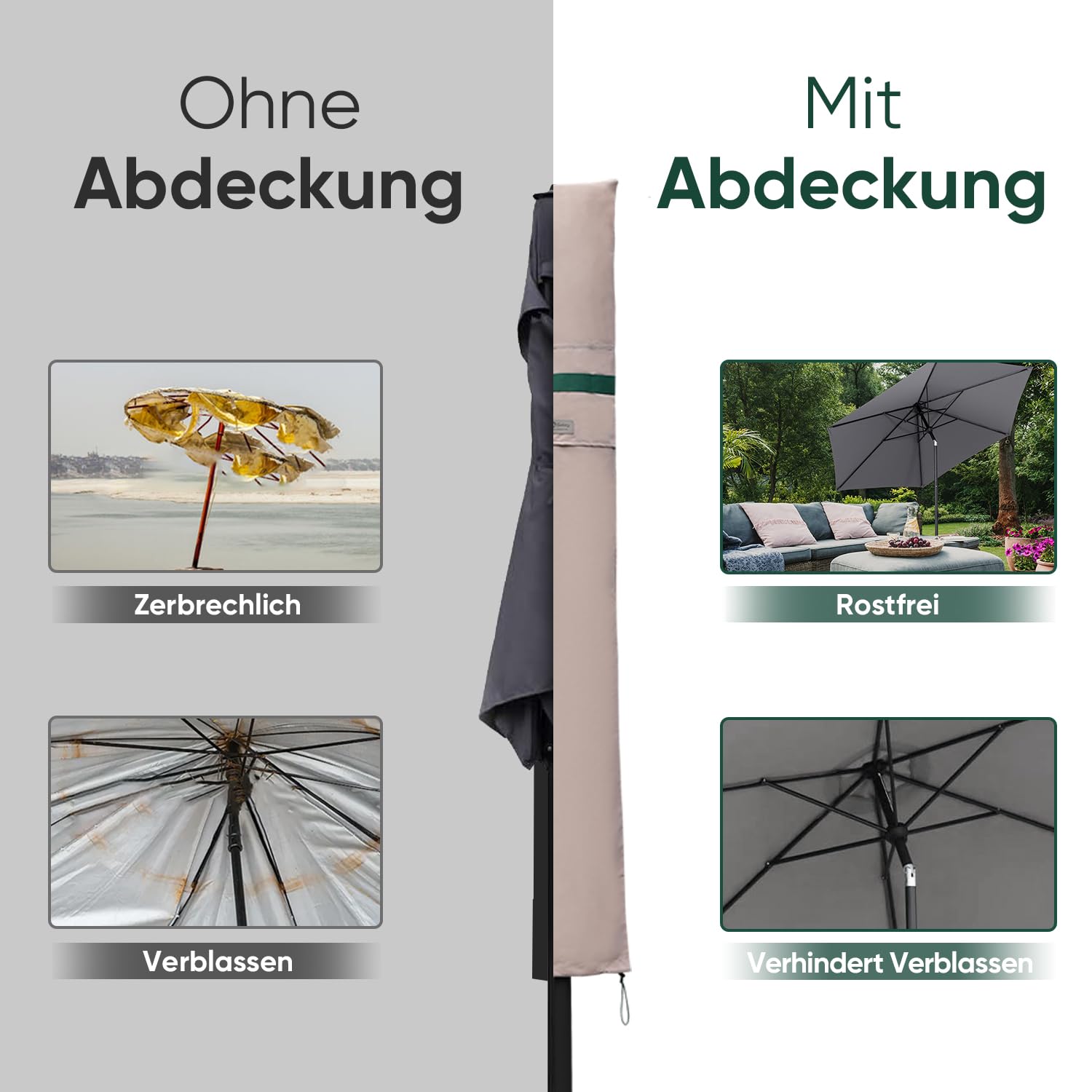 Sekey Funda para Sombrilla, Funda para Parasol Jardín, Funda Protectora de Sombrilla,100% poliéster,Equipado con Varilla Telescópica,Impermeable,Caqui,260 * 40/70/50CM