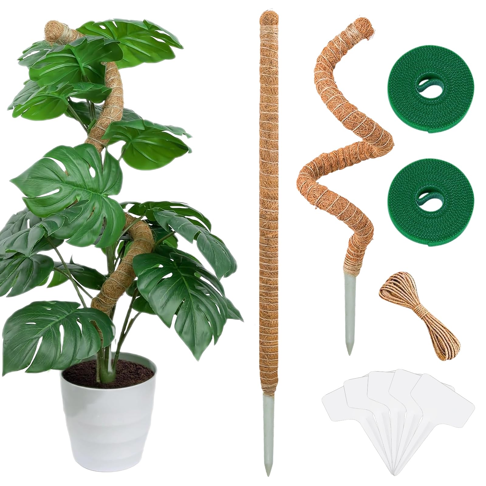 Monstera Rankhilfe Moosstab 2er Set - 63 cm Flexible Pflanzenstütze, Pflanzenstab für Monstera, Handmade Coco Coir Pole Plant Support for Creeper Plants Grow Up