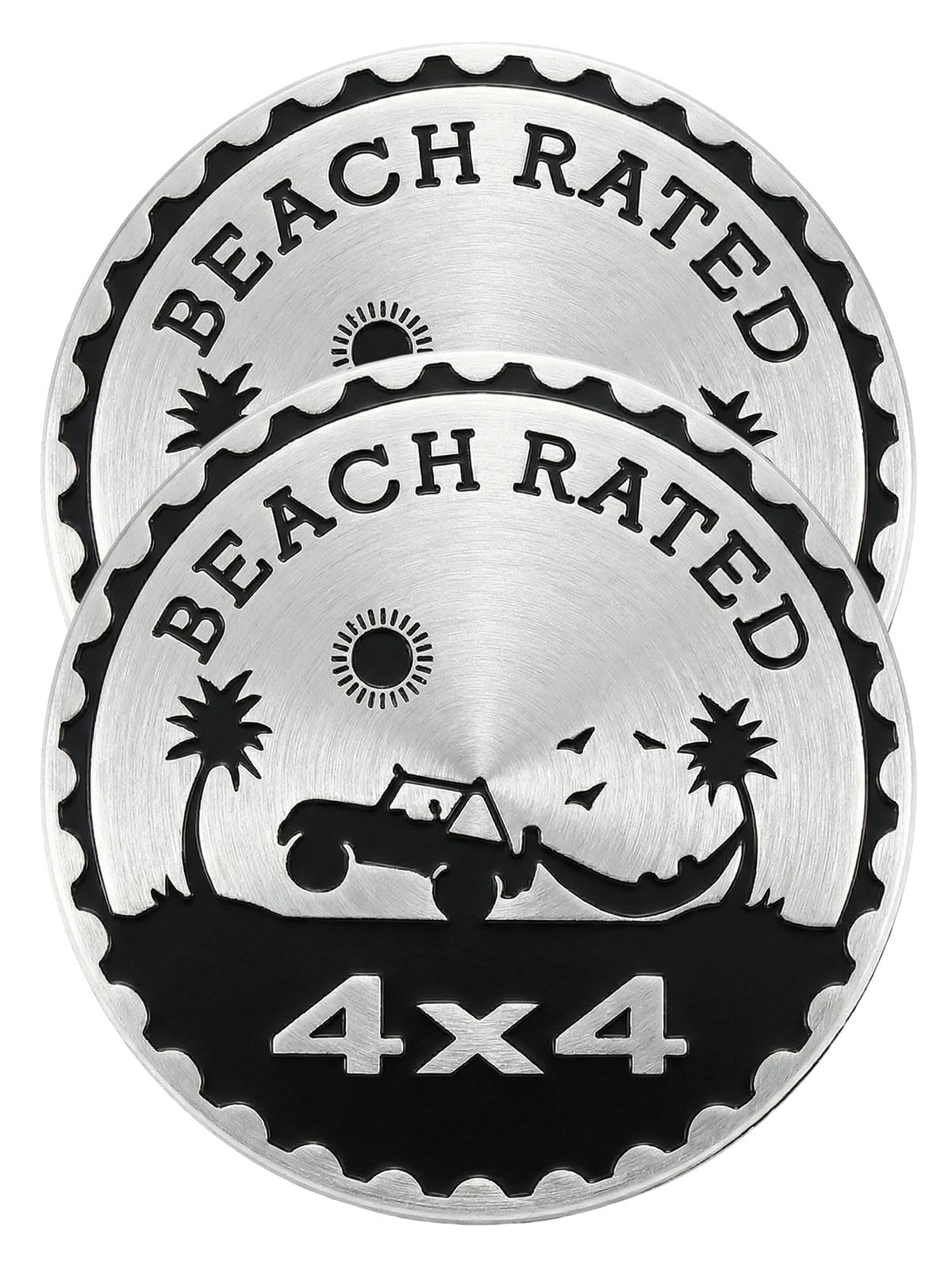 2 pcs Car Emblem 4 x 4 Metal Automotive Badge 3D Metal Car Badges Emblems Round Emblem Decals Car Badge Decals Stickers Compatible with Vehicles Trucks SUV RV Decorations (Beach Rated-D)