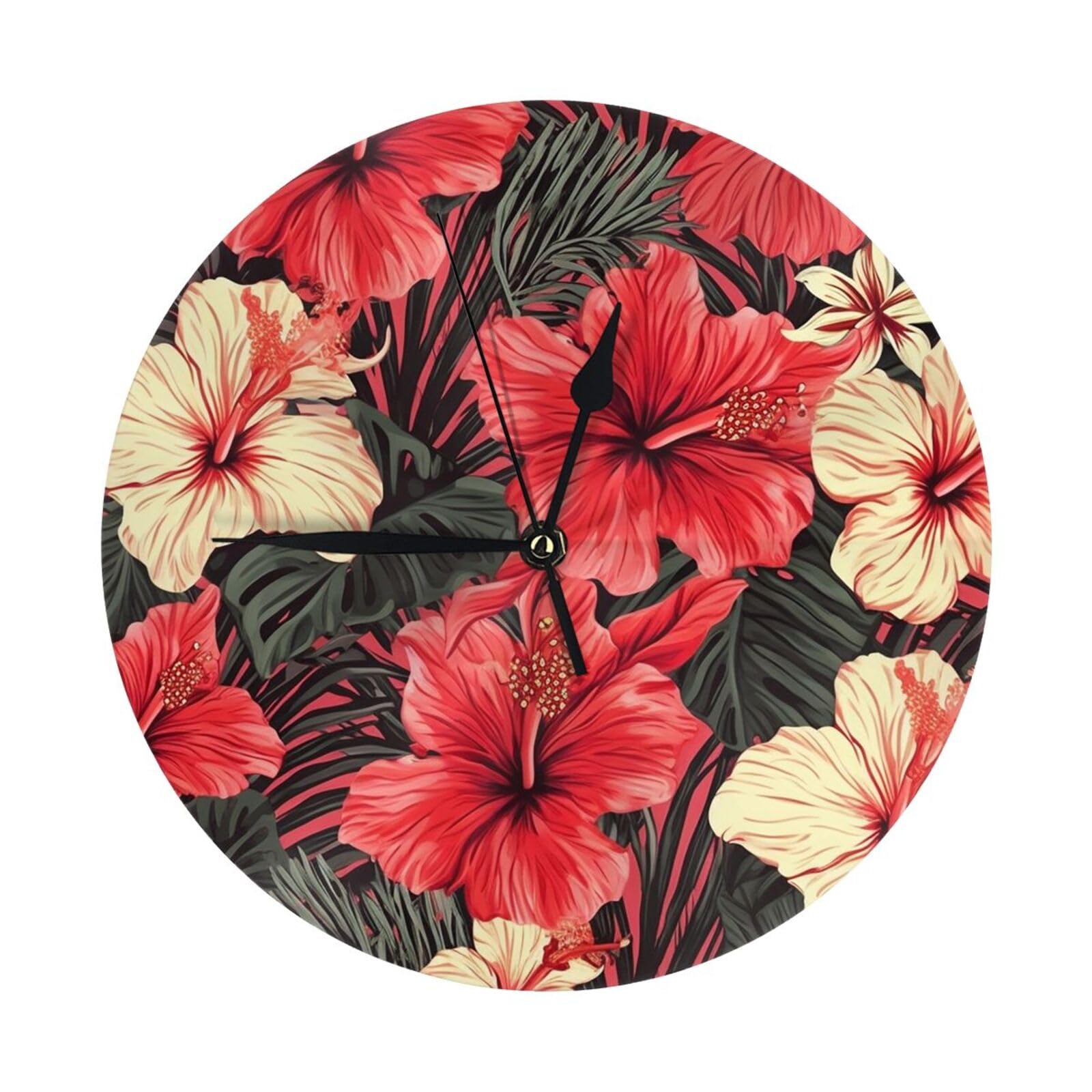 Horloge moderne à piles rouge design fleur pour cuisine et bureau