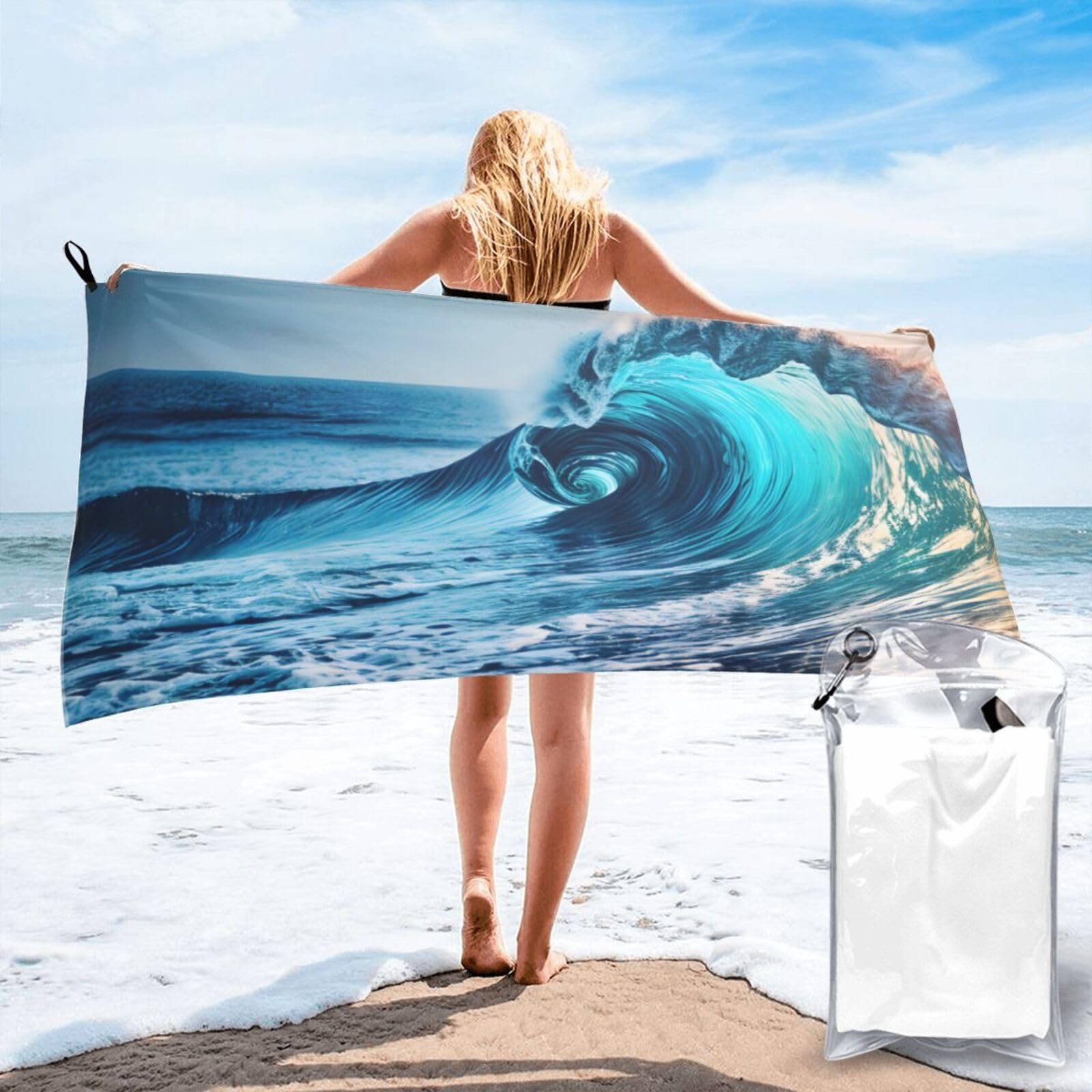 JBJGKHLP Ocean Sea Wave Print Quick Dry Portable Towel For Beach Camping Hiking Yoga Fitness Outdoor Adventures