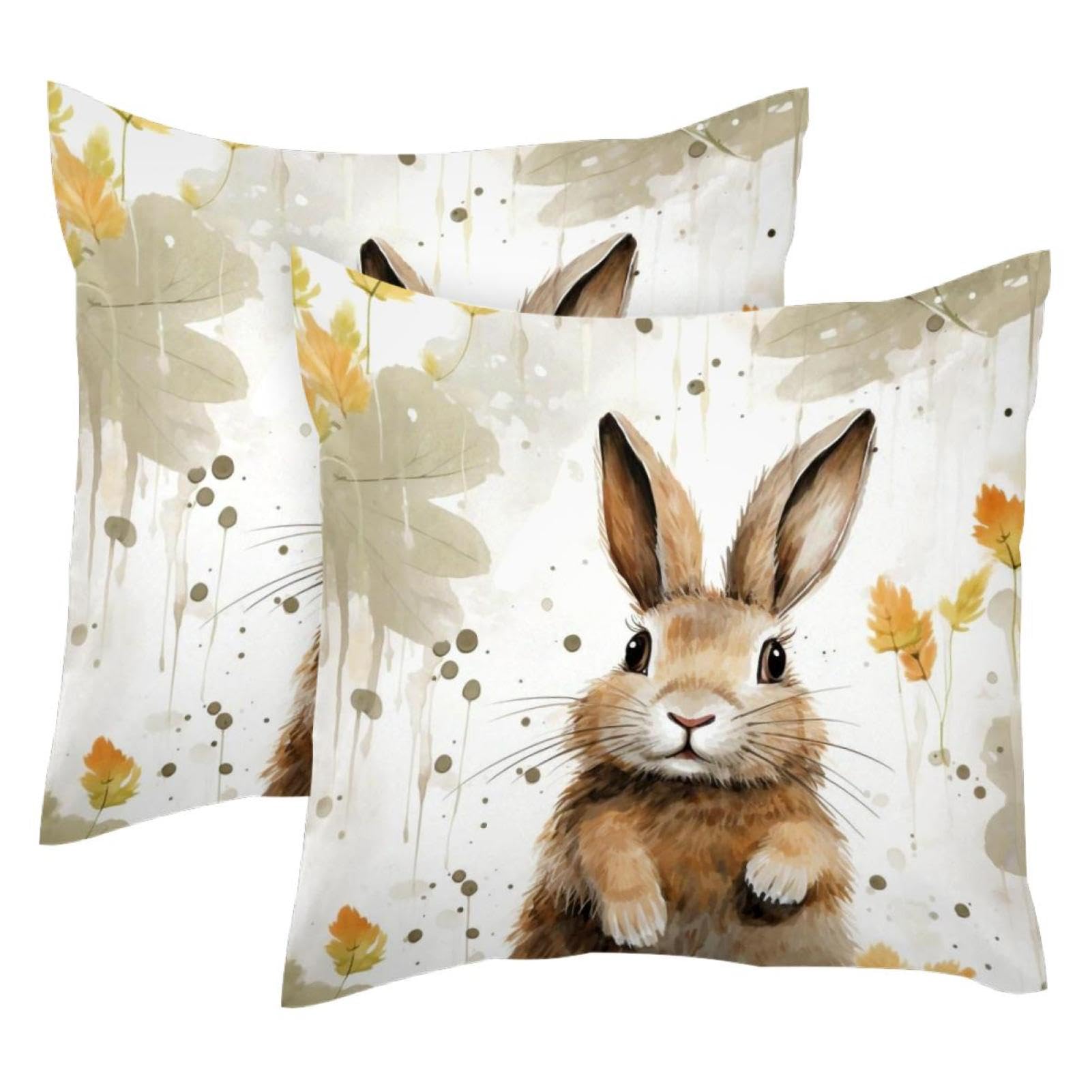 Housse de coussin en velours 50x50 cm motif lapin aquarelle lot de 2