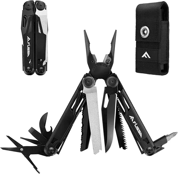 FLISSA Multitool, 16-in-1 Multitools with Sheath, Stainless Steel EDC Multitool, Pocket Knife, Bottle Opener, Screwdriver, Pocket Multi-Tool for Camping, Handwork, Hunting, Hiking, Fishing B