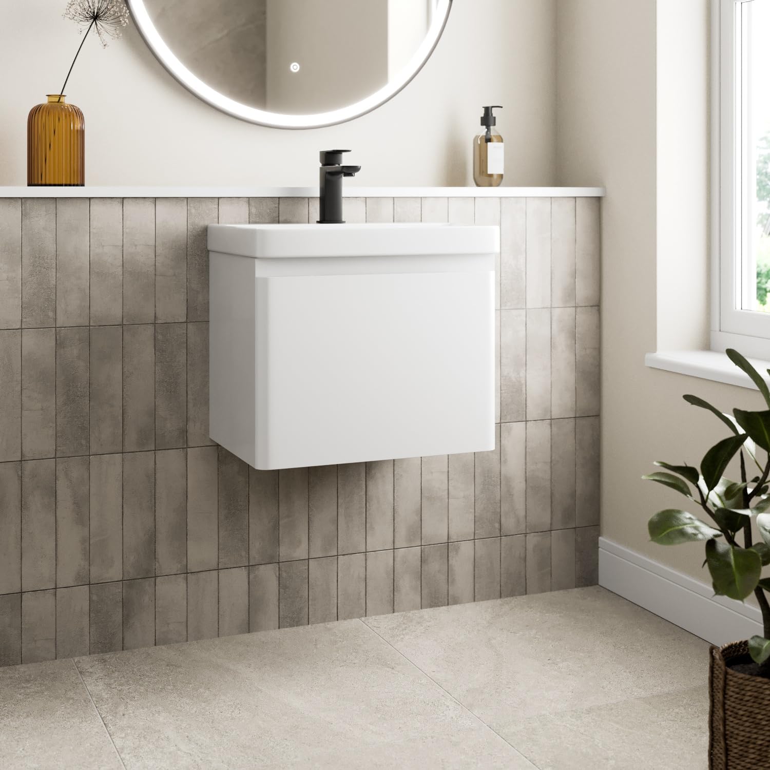 Affine® 500mm Vanity Unit Wash Basin Sink Bathroom Wall Mounted Storage Cabinet Cupboard Cloakroom, Soft Close Drawer, White Gloss — image 1