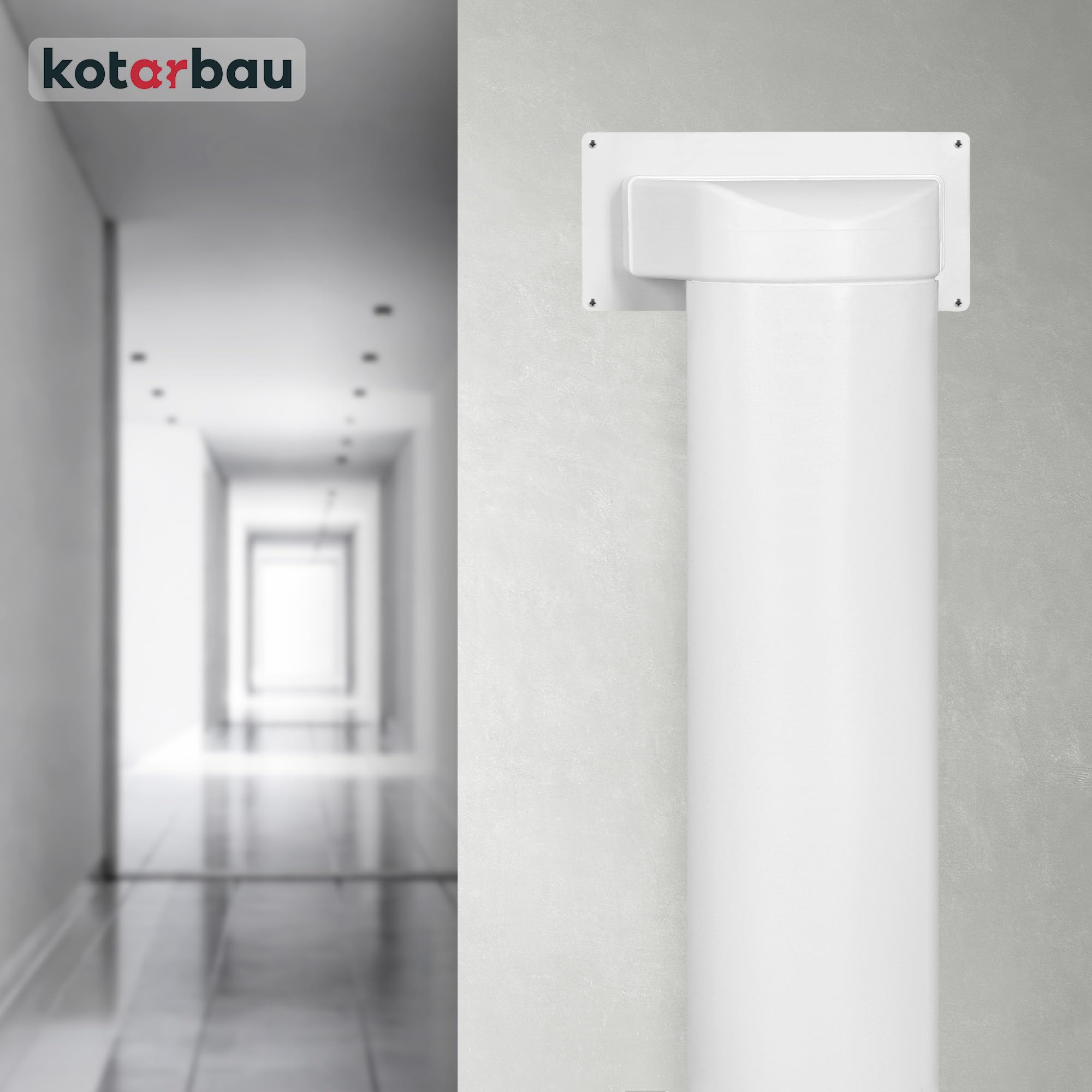 KOTARBAU® Kolano łącznikowe do kanału płaskiego 204 x 60 mm z okrągłym otworem ⌀ 150 mm Biały Plastik