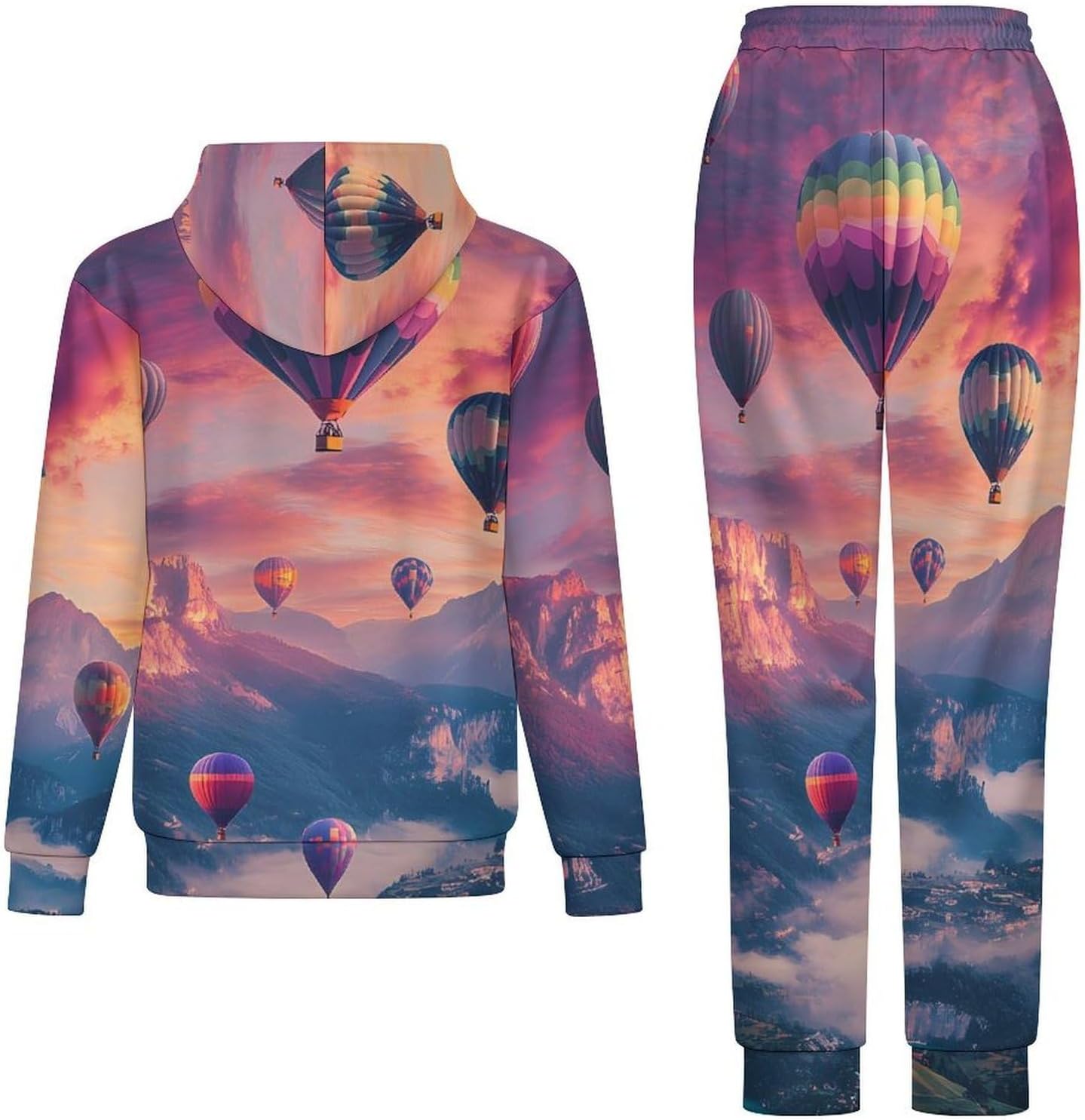 Hot Air Balloons Canyon Lake Men's Hooded Set Casual 2 Pieces Suits Pullover Tracksuit Hoodies And Sweatpants