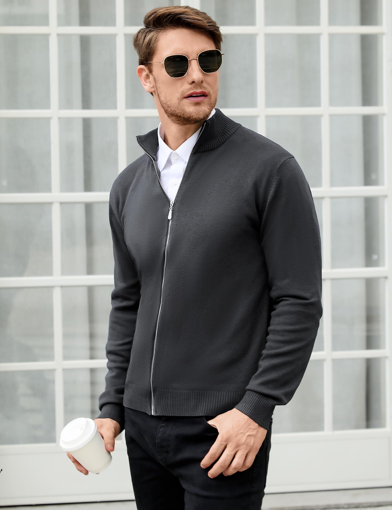 iClosam Chaqueta de Punto Grueso para Hombre Cremallera Cuello Alto Sudadera Cárdigan