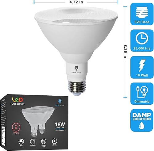 Miniatura 8 de Paquete de 2 luces de inundación color verde LED BlueX Par38, de 18 vatios (equivalente a 120 vatios), regulables, luces verdes LED base E26 para