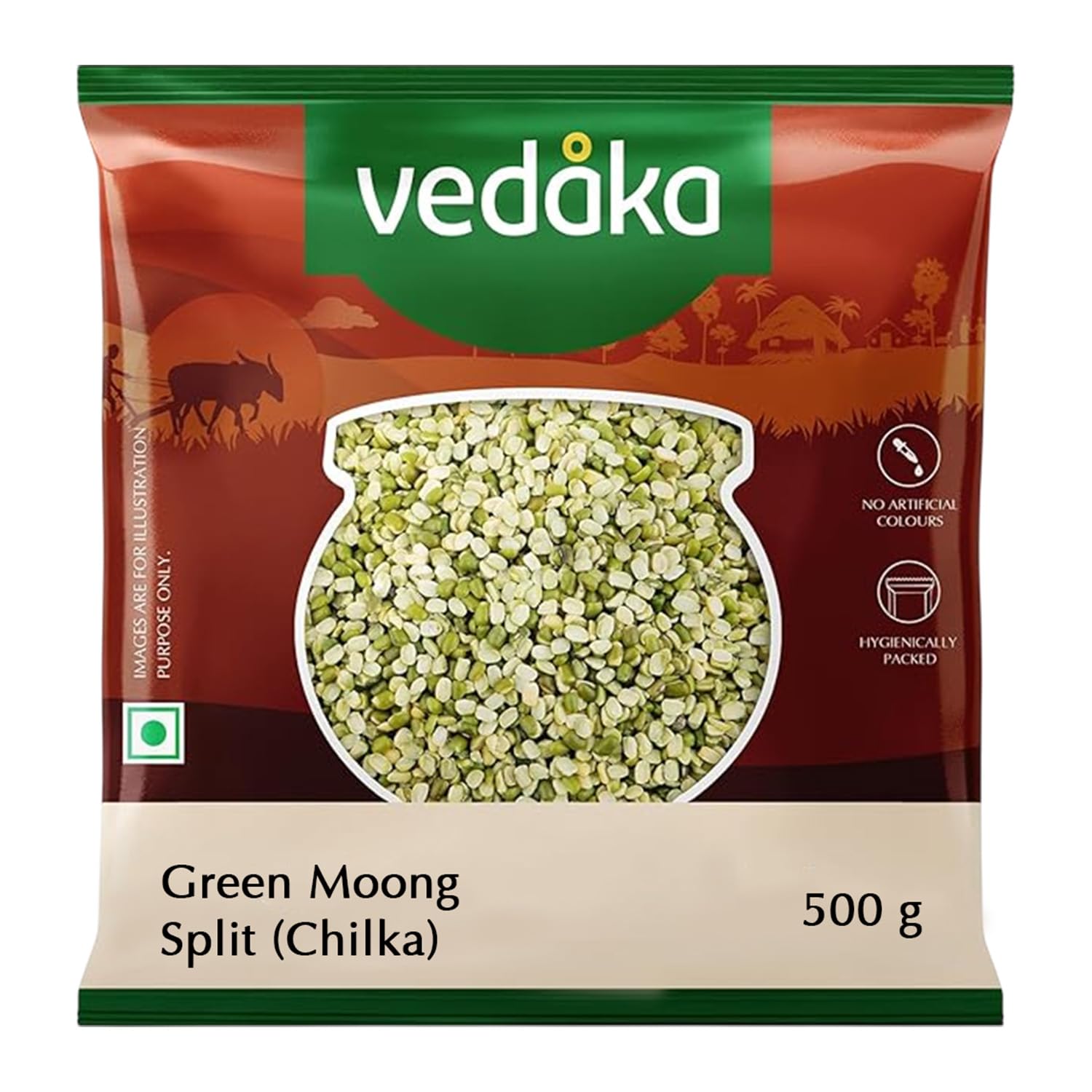 Amazon Brand - Vedaka Popular Unpolished Green Moong Split (Chilka), 500 g|Naturally Rich in Protein |Naturally Cholesterol free