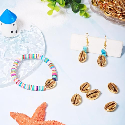 Vista 104 de Cheriswelry 50 cuentas de concha galvanizadas, conchas de cauri en espiral, conchas de mar, verano, playa, cuentas espaciadoras sueltas