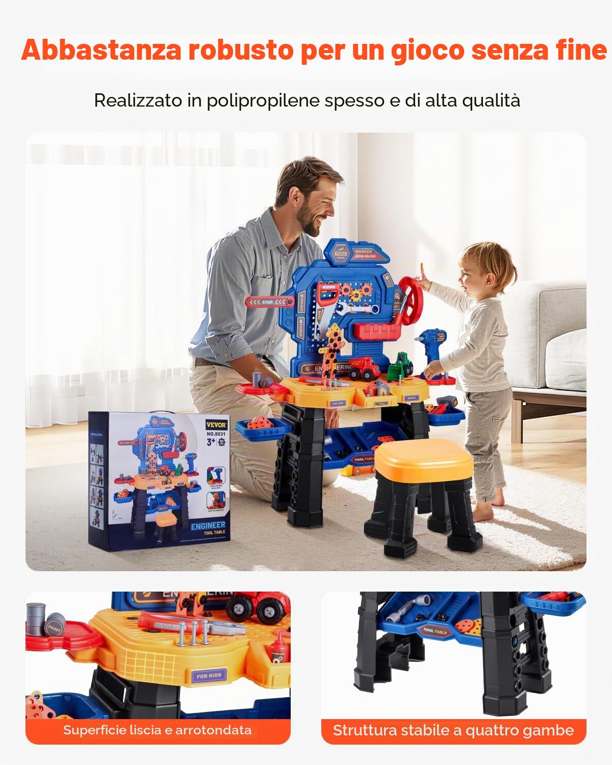 VEVOR Banco da Lavoro e Giocattolo per Bambini 181 Pezzi, Banco in Legno per Bambini da 3 Anni