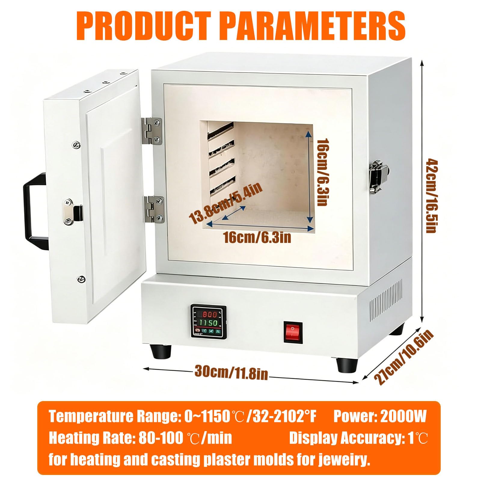 Töpferofen Elektrisch 1150℃ – 2000W Muffelofen & Schmelzofen für Metall, Keramik & Glas, Mini Brennofen mit Regler, Ideal für Schmuck, Wachsausschmelzen & Hobbytöpfer