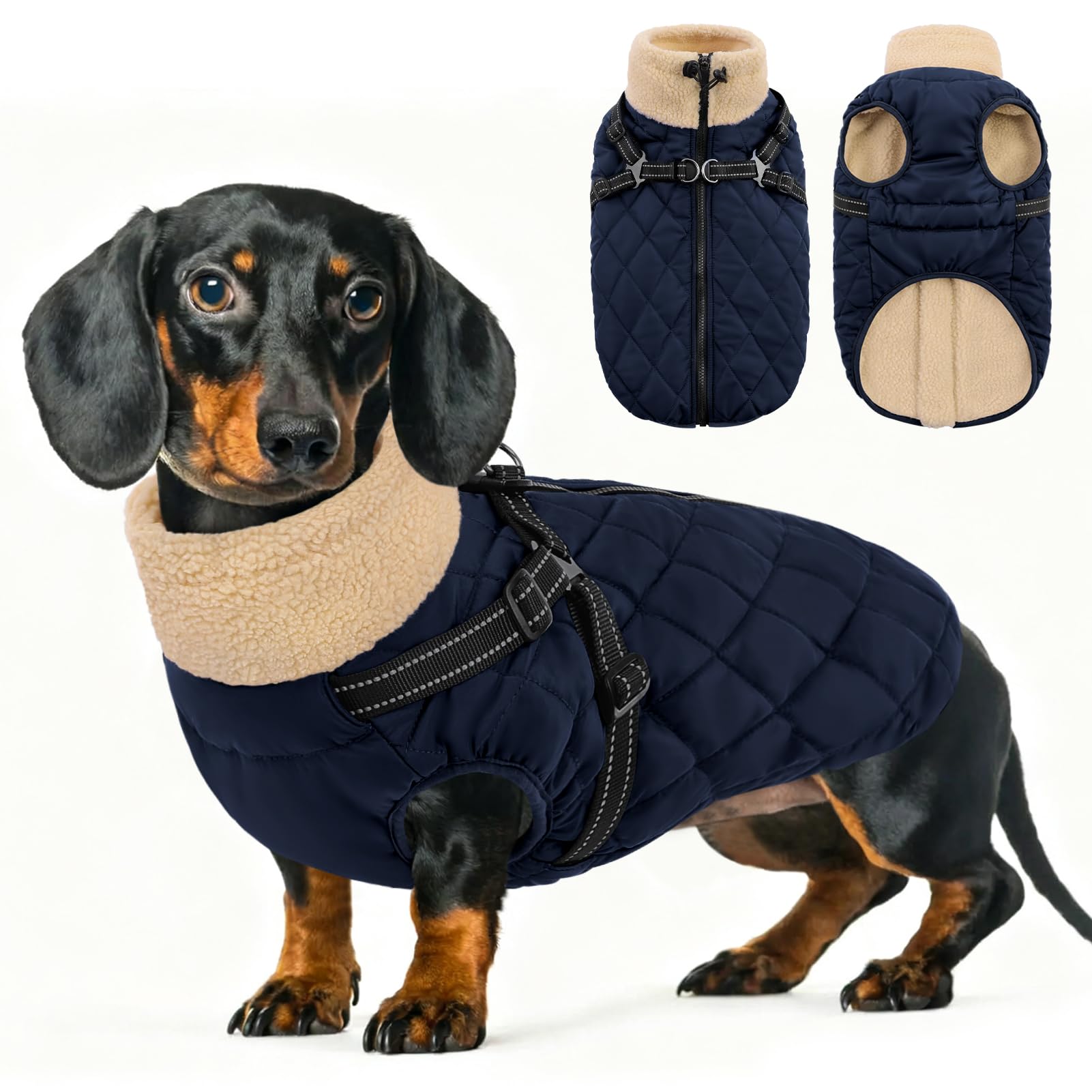 Queenmore XS Waterproof Dog Coat with Harness Fleece Lined Reflective โ image 1