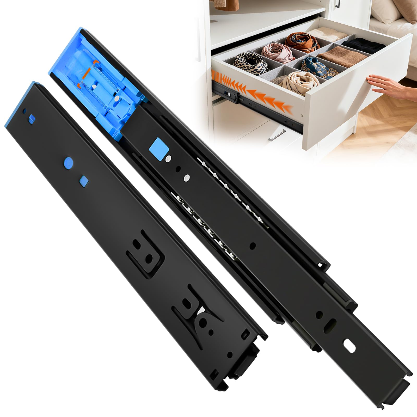 Tobegreat Soft Close & Push To Open Soft Close Drawer Runners Push To Open Draw Slides 300Mm Side Mount Dresser Runner Full Extension Replacement Rails Max Load 35Kg, Black 1 Pair