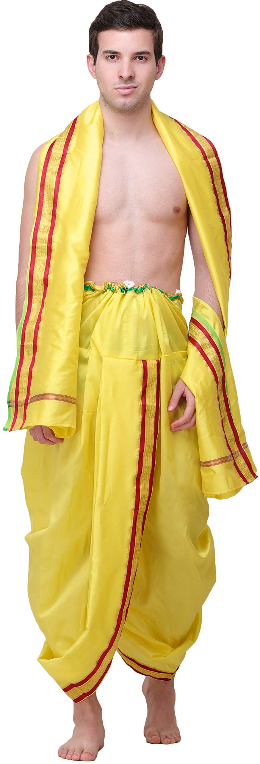 Exotic India Gotowy do noszenia zestaw Dhoti i Angavastram z tkaną złotą obwódką