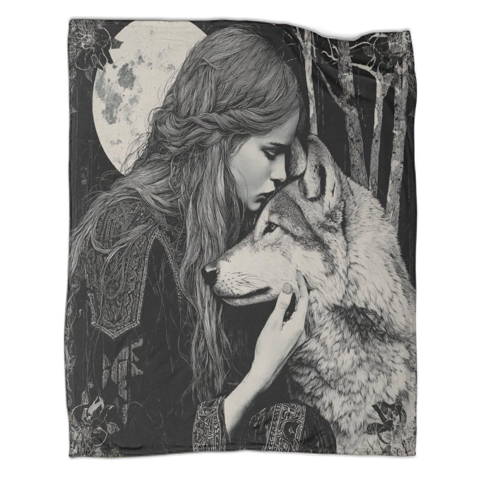kaiyun Young Medieval Girl, Wolf Throws And Patchwork Quilts,50x60inch(127x152cm),Soft Blanket with Pattern