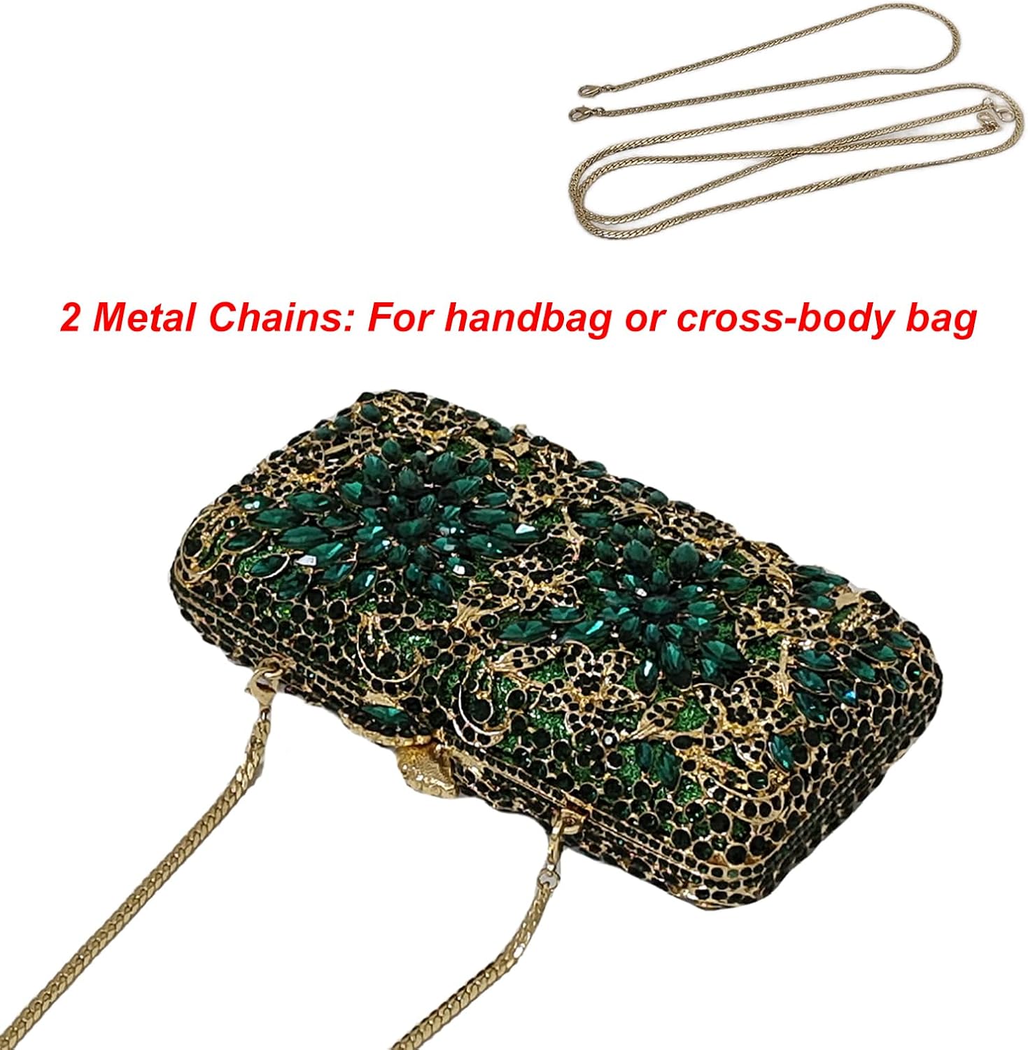 Green Crystal Clutch Box Handbag Women Sparkling Evening Bags for Wedding Party Prom Purse