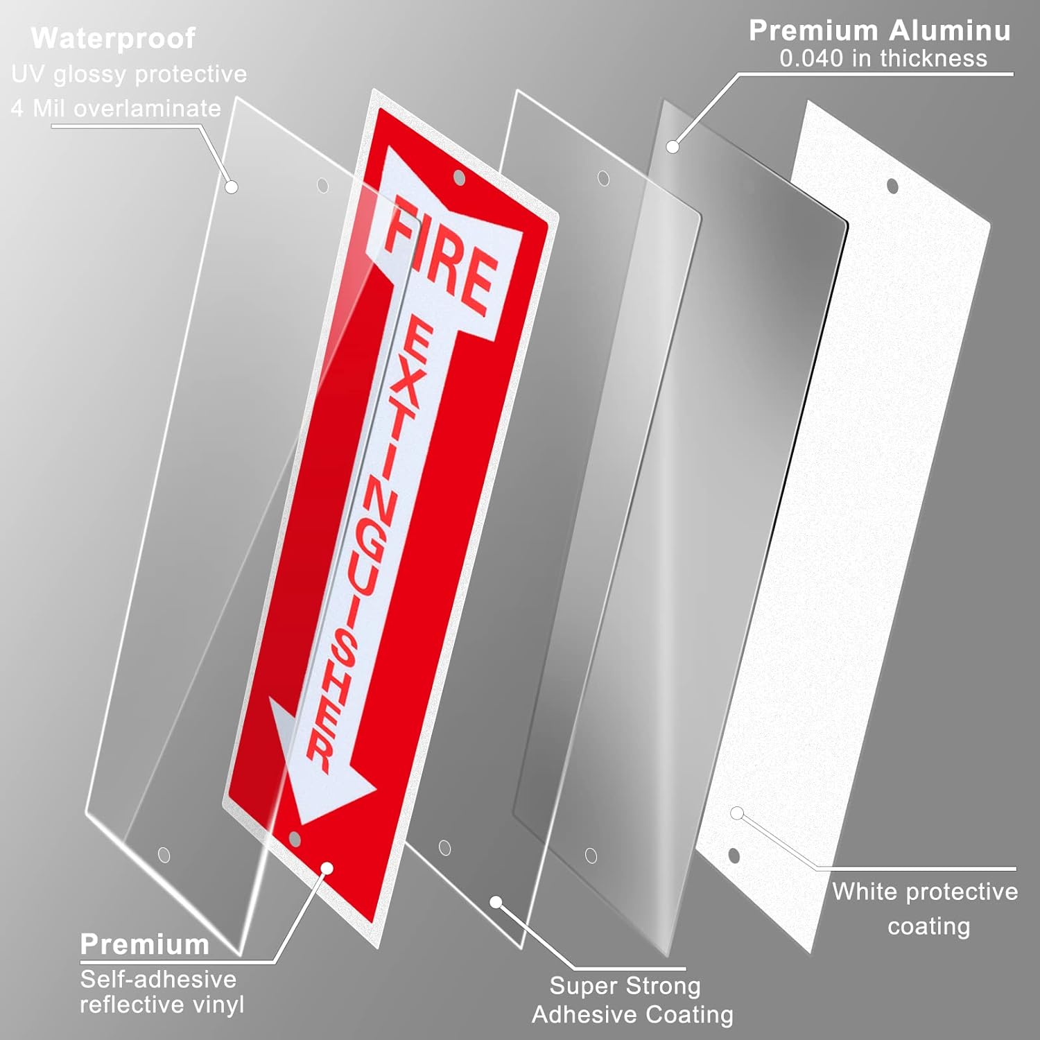 Tondiamo 8 Pack Fire Extinguisher Sign Rust Free Aluminum Reflective Signs 4 x12 Inch Laminated for Ultimate UV, Weather, Scratch, Water and Fade Resistance, Indoor and Outdoor(Reflective)