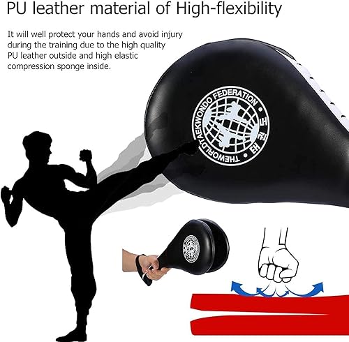 Miniatura 2 de Taekwondo, almohadillas de entrenamiento de tiro TKD, almohadillas de doble golpe para kickboxing y entrenamiento de karate (estilo 2, negro y rojo,