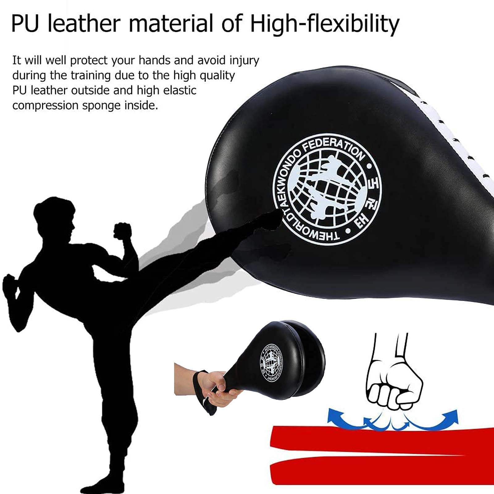 DAUERHAFT 2PCS Cible Double Kick Pad Taekwondo - PU Rouge Pour Entraînement Karaté Et Kickboxing