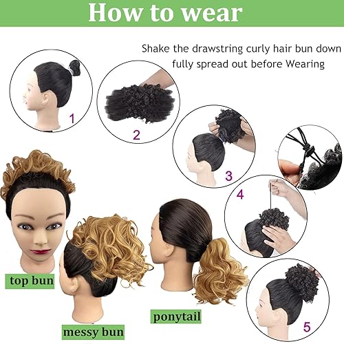 Miniatura 7 de Moño de pelo desordenado, cordón elástico, ondas sueltas, moño de pelo rizado grande, extensión de cola de caballo corta para mujeres, 2.47 oz (75