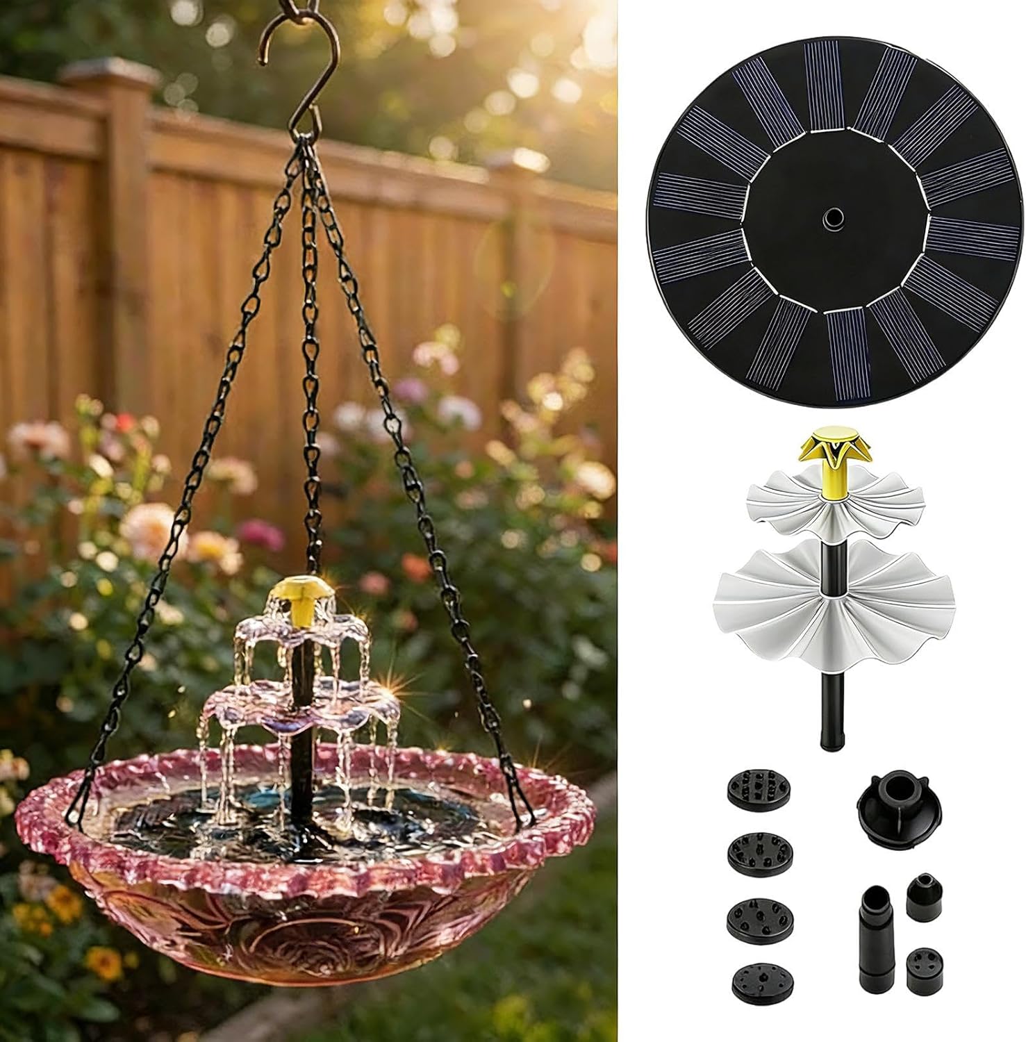 Solar Bird Bath Fountains - Decorative with Pump Sprinkler,Bird Bath with Solar Fountain | for Attracting Feeding Hummingbird Wildlife Garden Pool Patio Porch Pathway Deck