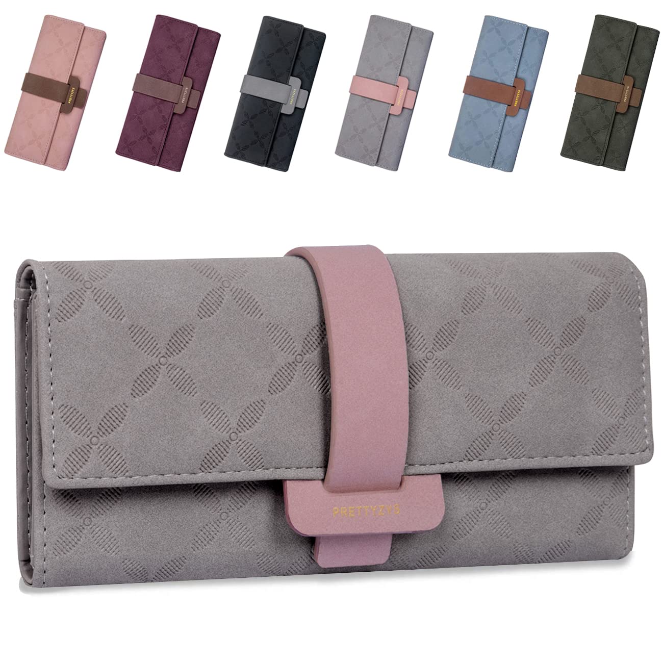 ANYWN Women Wallet Leather Wallet Women Long Wallet Credit Card Holder Organizer, grey,