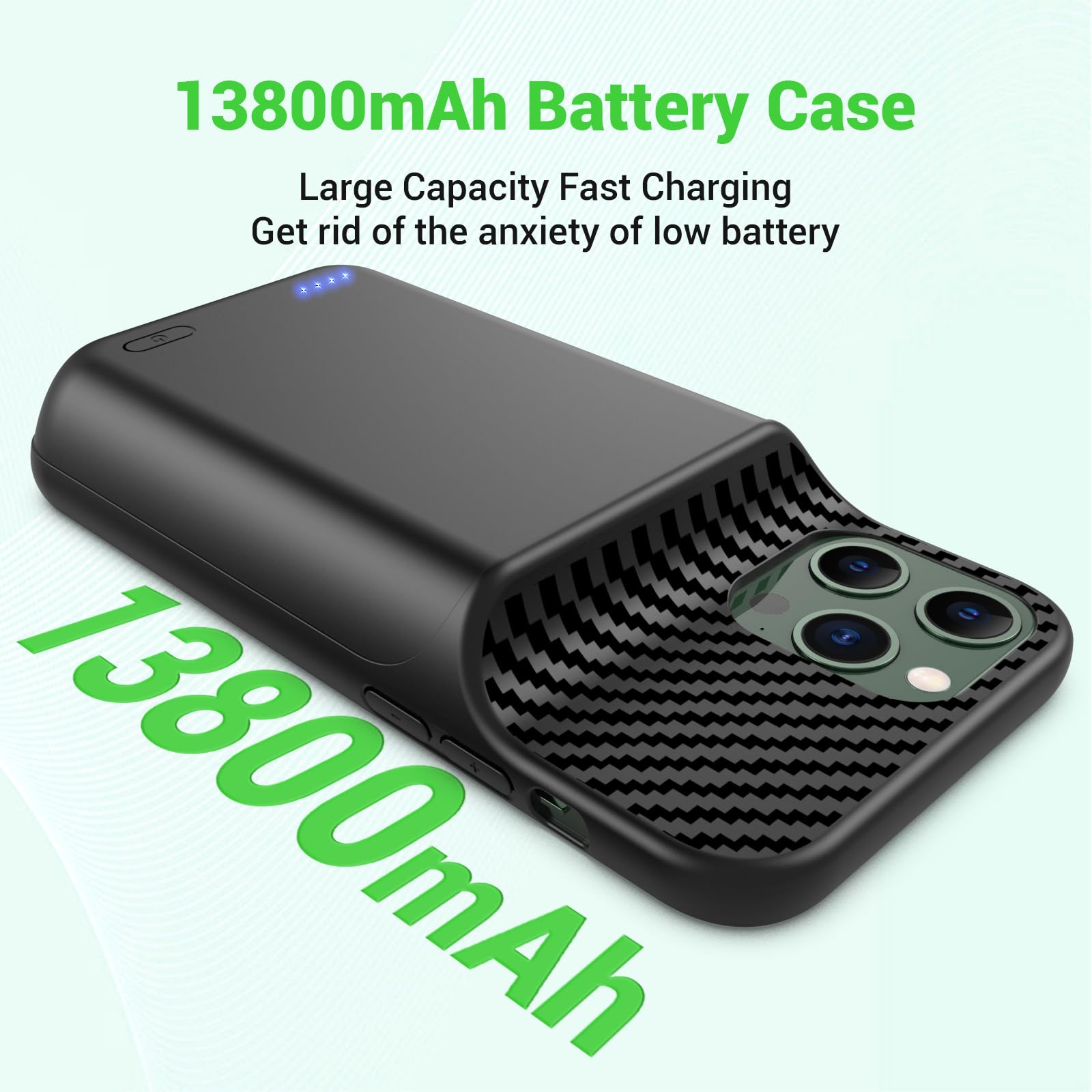 Akkuhülle für iPhone 13, 13 Pro, 14 (6.1 Zoll), 13800mAh Tragbare Ladebatterie Zusatzakku Externe Handyhülle Batterie Wiederaufladbare Schutzhülle mit Panzer Schutz Glas Folie