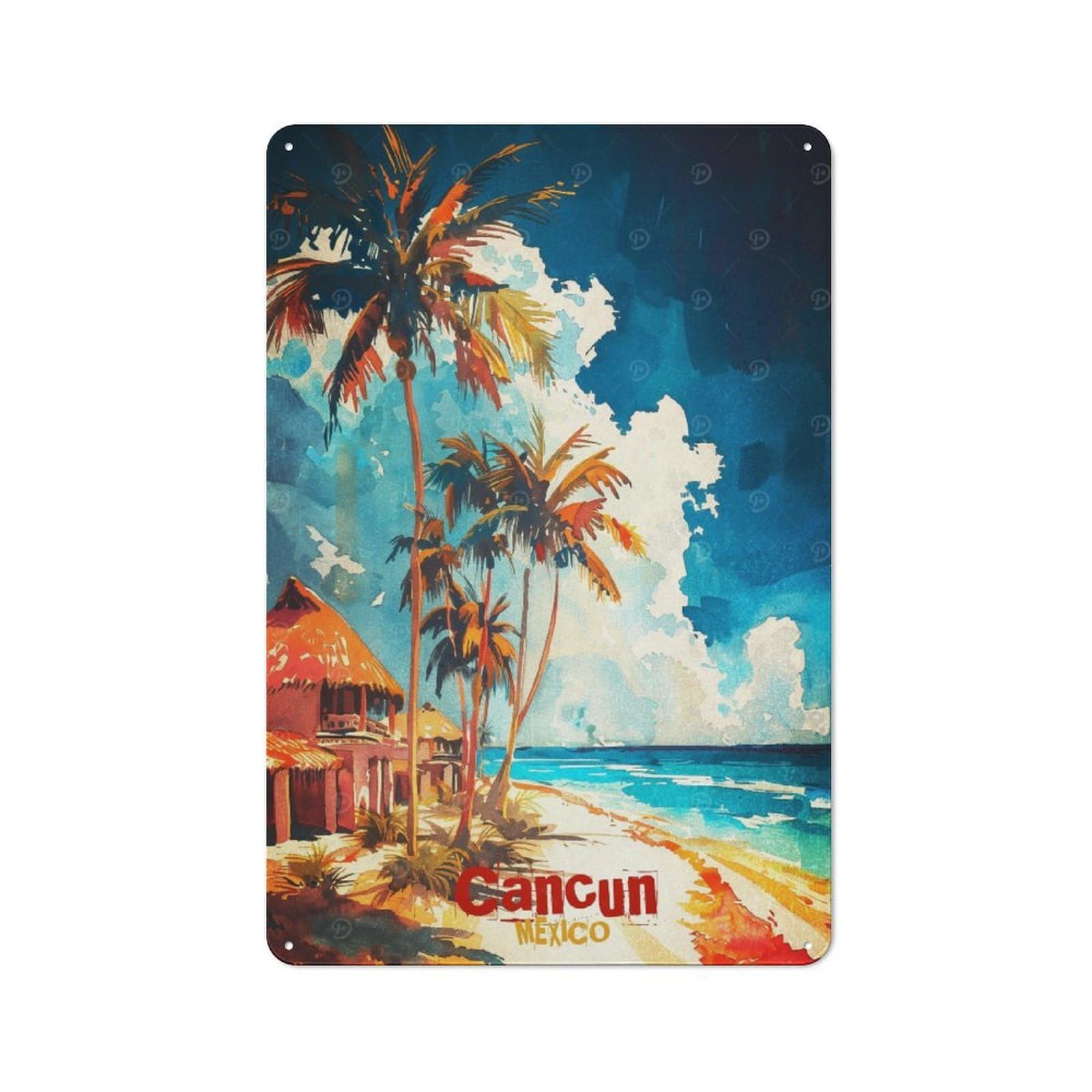 Junmoney Discover Cancun Retro Metal Plaque 30X20cm For Guest Room Or Hallway, Housewarming Present For People Styling Guest Room And Hallway
