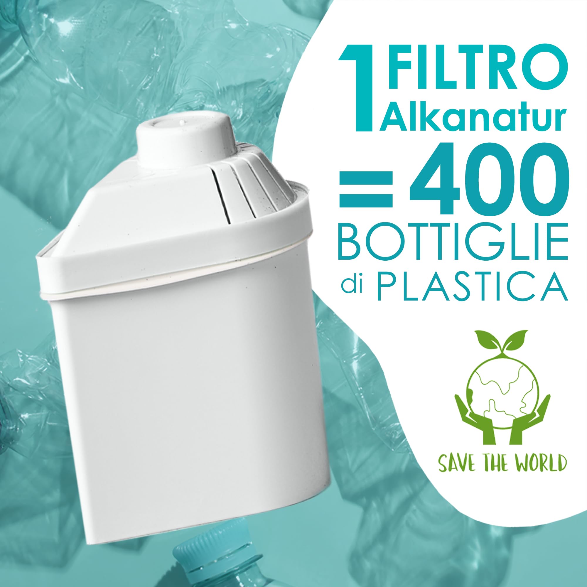 ALKANATUR Pack 3 filtri Alkanatur Drops ecologici | Depura, alcalinizza, idrogena, ionizza | Elimina cloro, metalli pesanti, pesticidi Aggiunge magnesio pH 9 | Senza sostanze tossiche