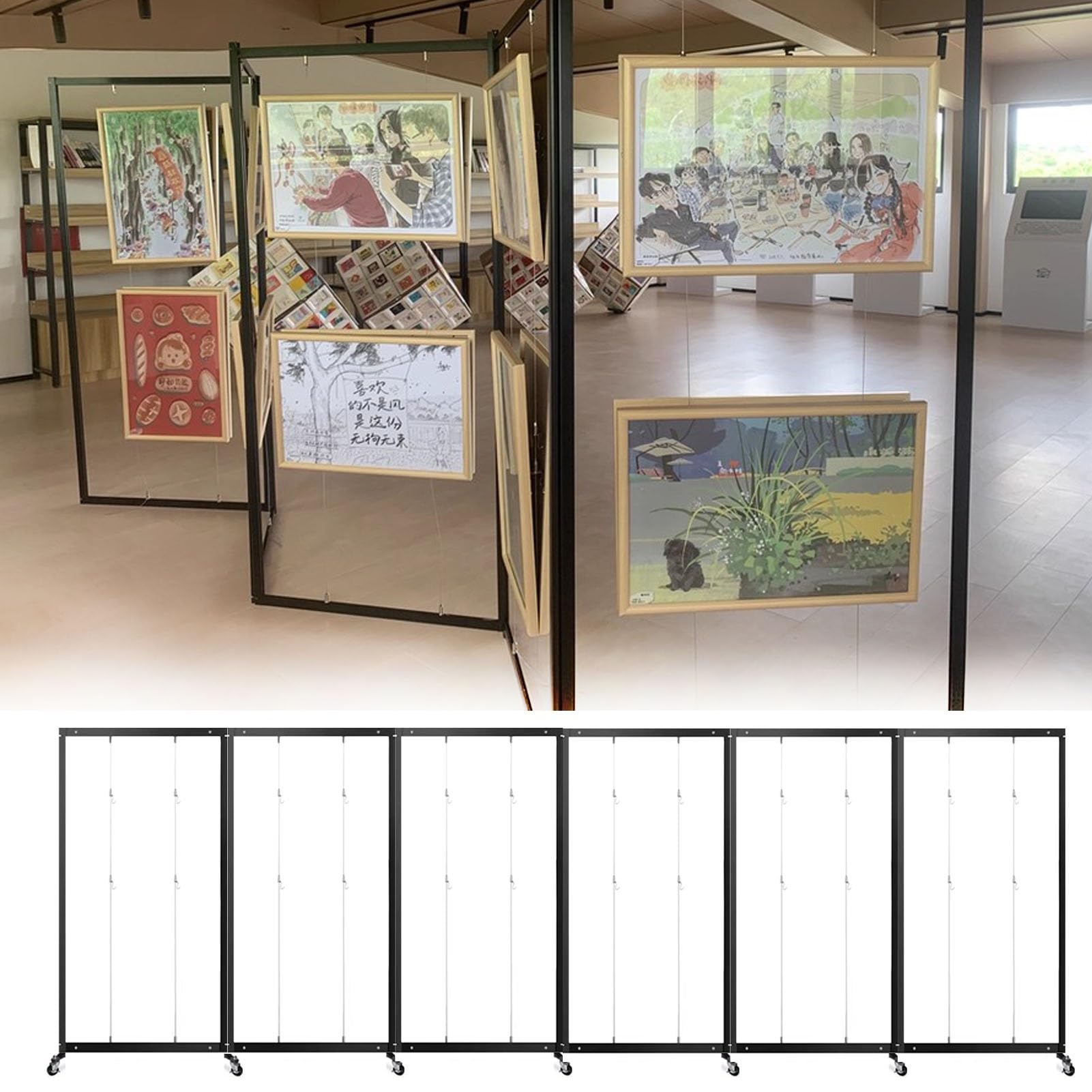 Expositor plegable móvil para exposición de pintura, soporte ajustable para carteles para espacios pequeños, soporte para colgar estantes publicitarios