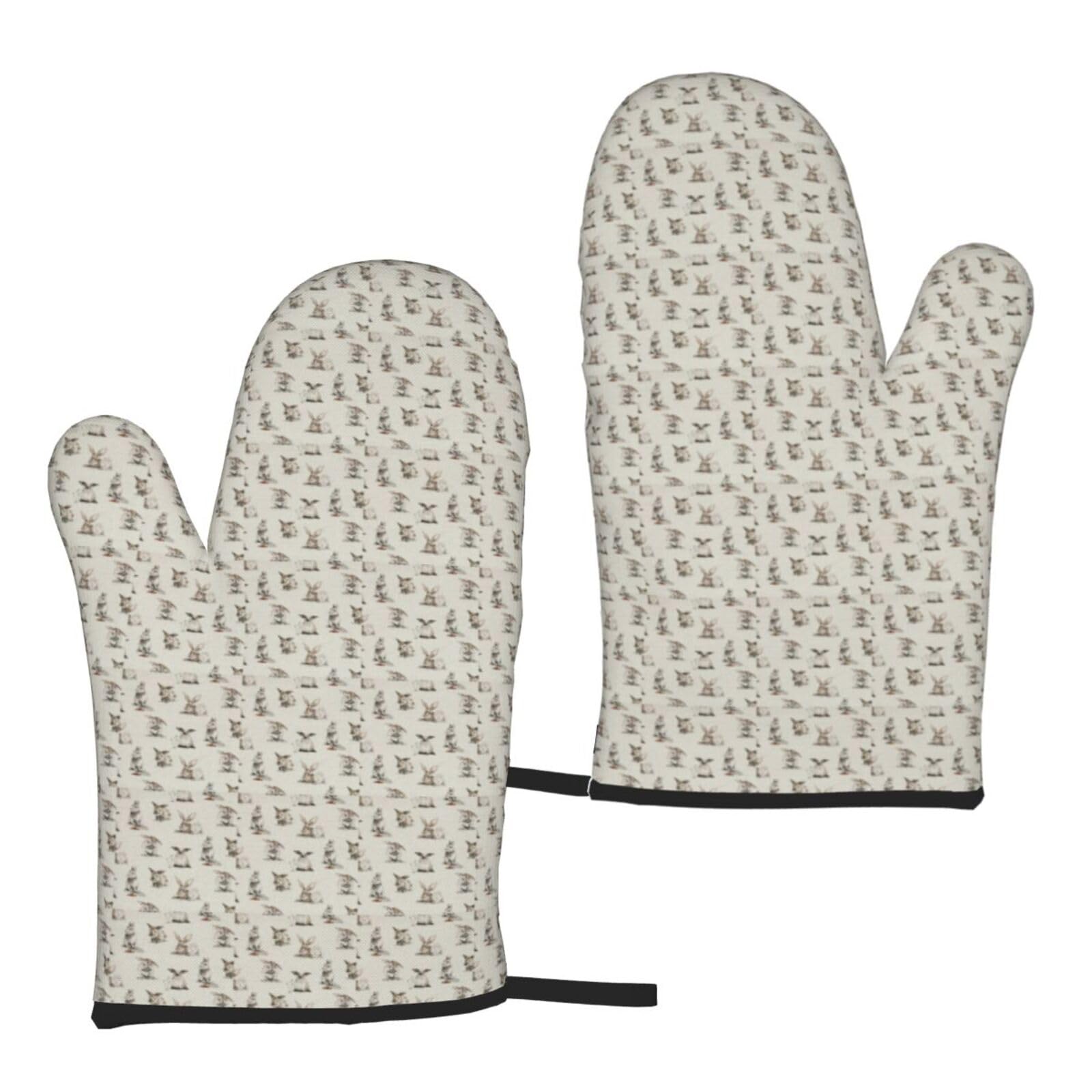 Rabbit Background Print Heat Resistant Universal Fit Oven Microwave Gloves Home Cooking Baking Grilling