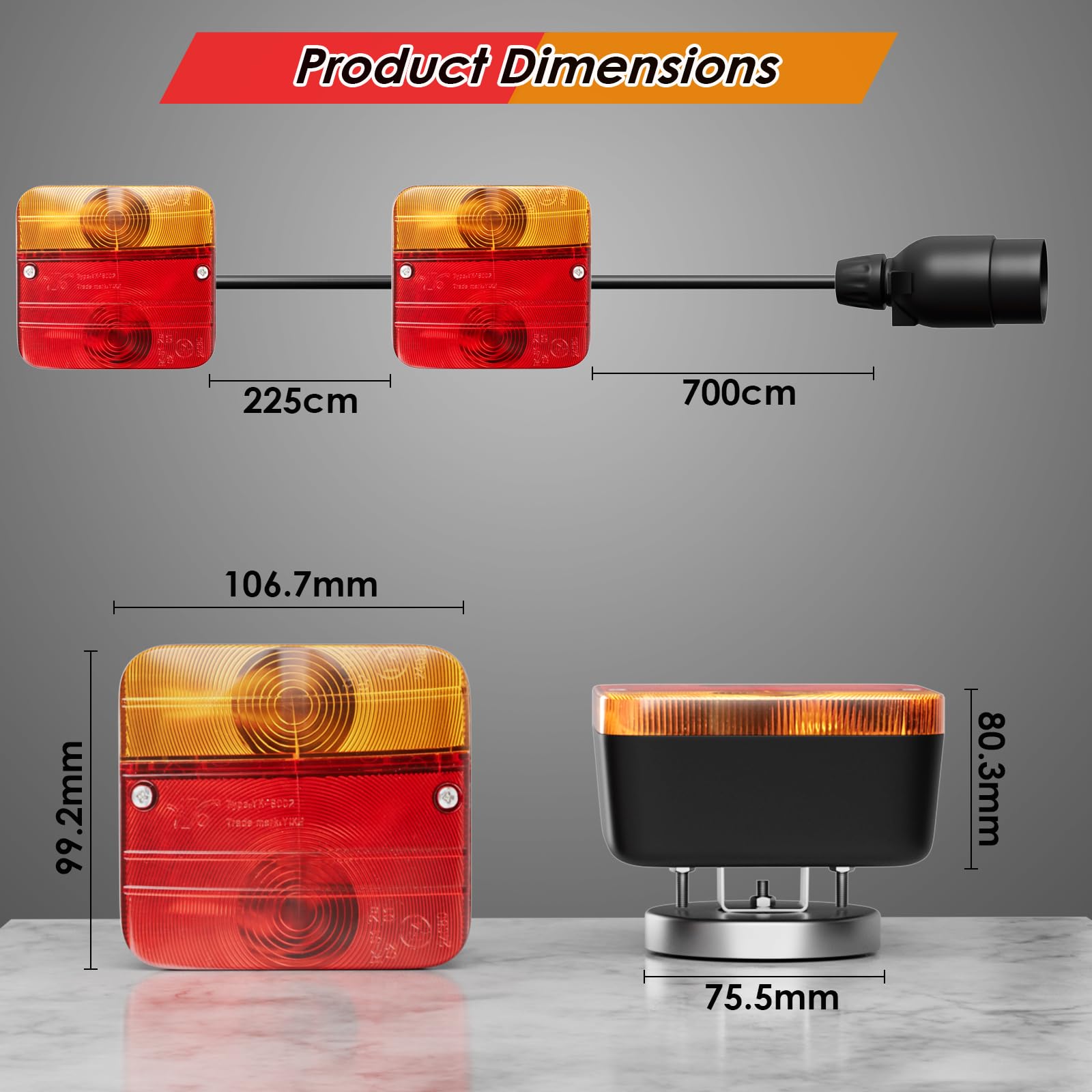 TLGREEN Feux Remorque avec 7M Câble Feu Arrière de Remorque 12V | 7 Broches avec Marque de Test E pour Voitures Camions Caravanes Bateaux Camionnettes Feux Arrière d'éclairage