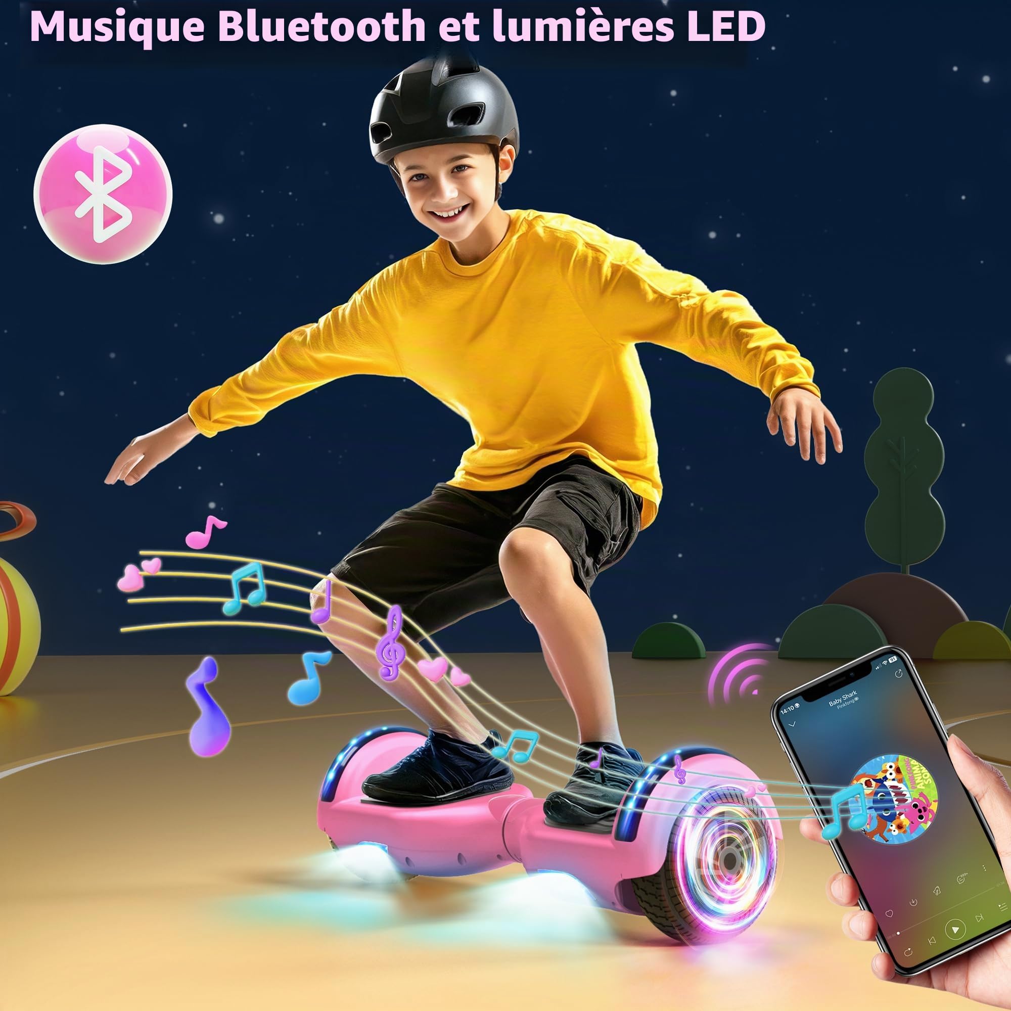 SISIGAD Hoverboard, Auto-équilibré Gyropode électrique 6.5 Pouce Hoverboard Hover Scooter Board avec Musique Bluetooth, lumières LED pour Enfants et Adolescents