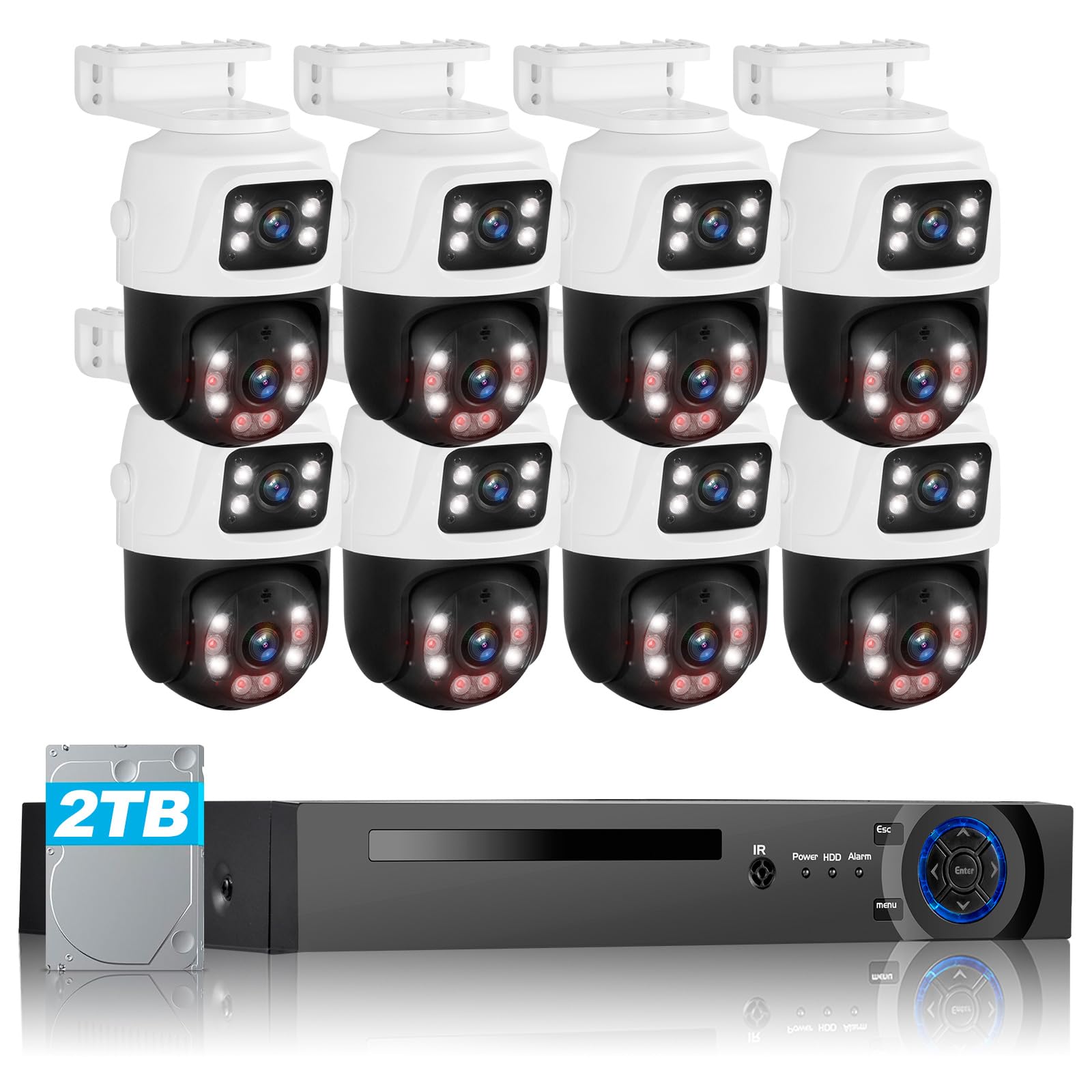 8CH 6MP POE Security Camera System with 2TB HDD, 8 x Dual-Lens 360° Cameras, Color Night Vision, 2-Way Talk, Plug &amp; Play for 24/7 Home Business Surveillance