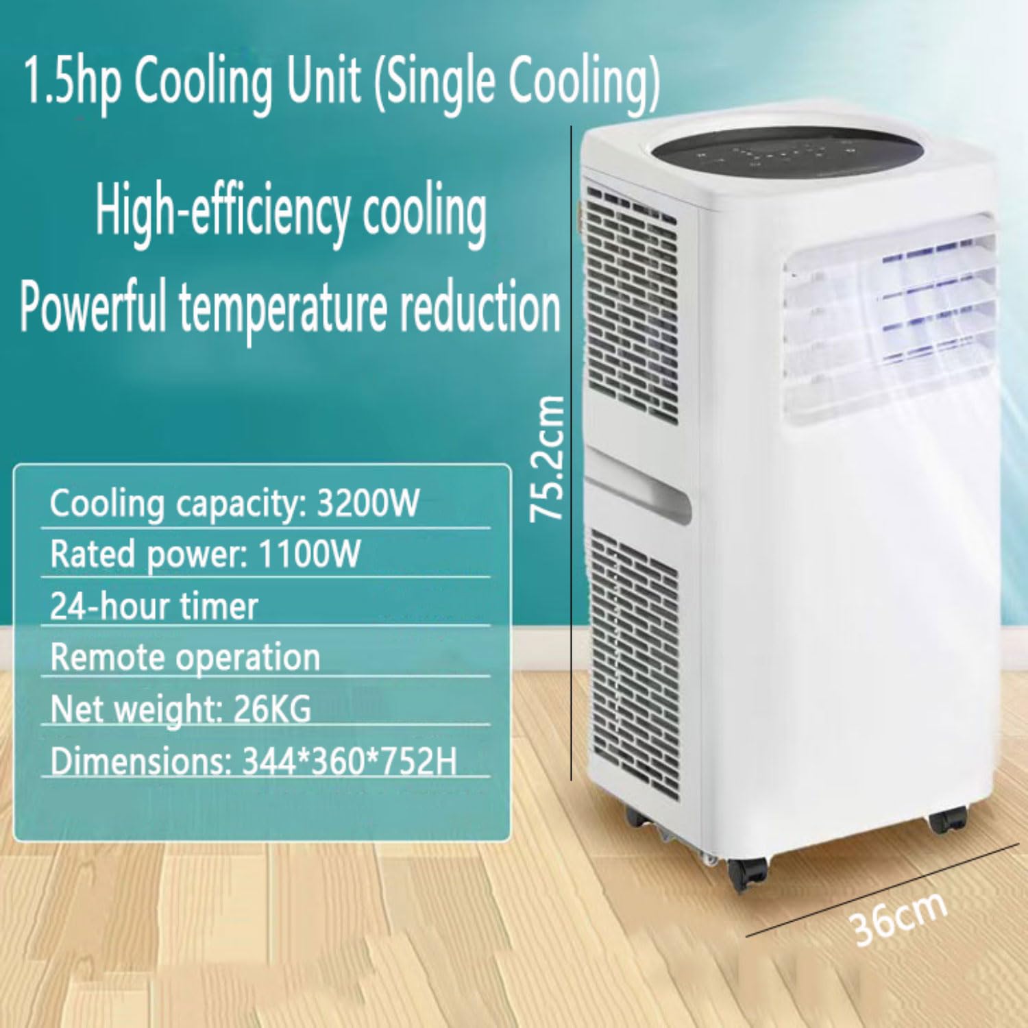 7000BTU - Aire acondicionado portátil con control remoto, temporizador de 24 horas, kit de ventana, 2 velocidades, 3 modos de ventilador de refrigeración para habitación y oficina